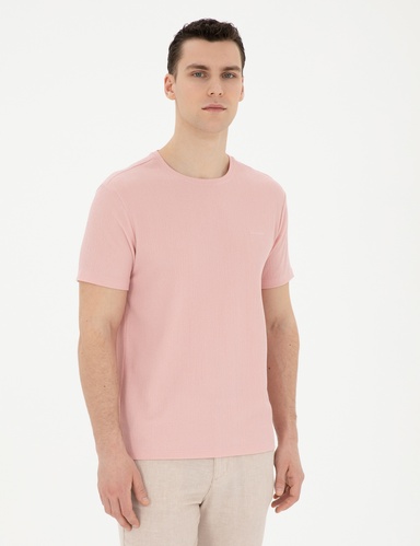 Pembe Slim Fit Bisiklet Yaka Tişört