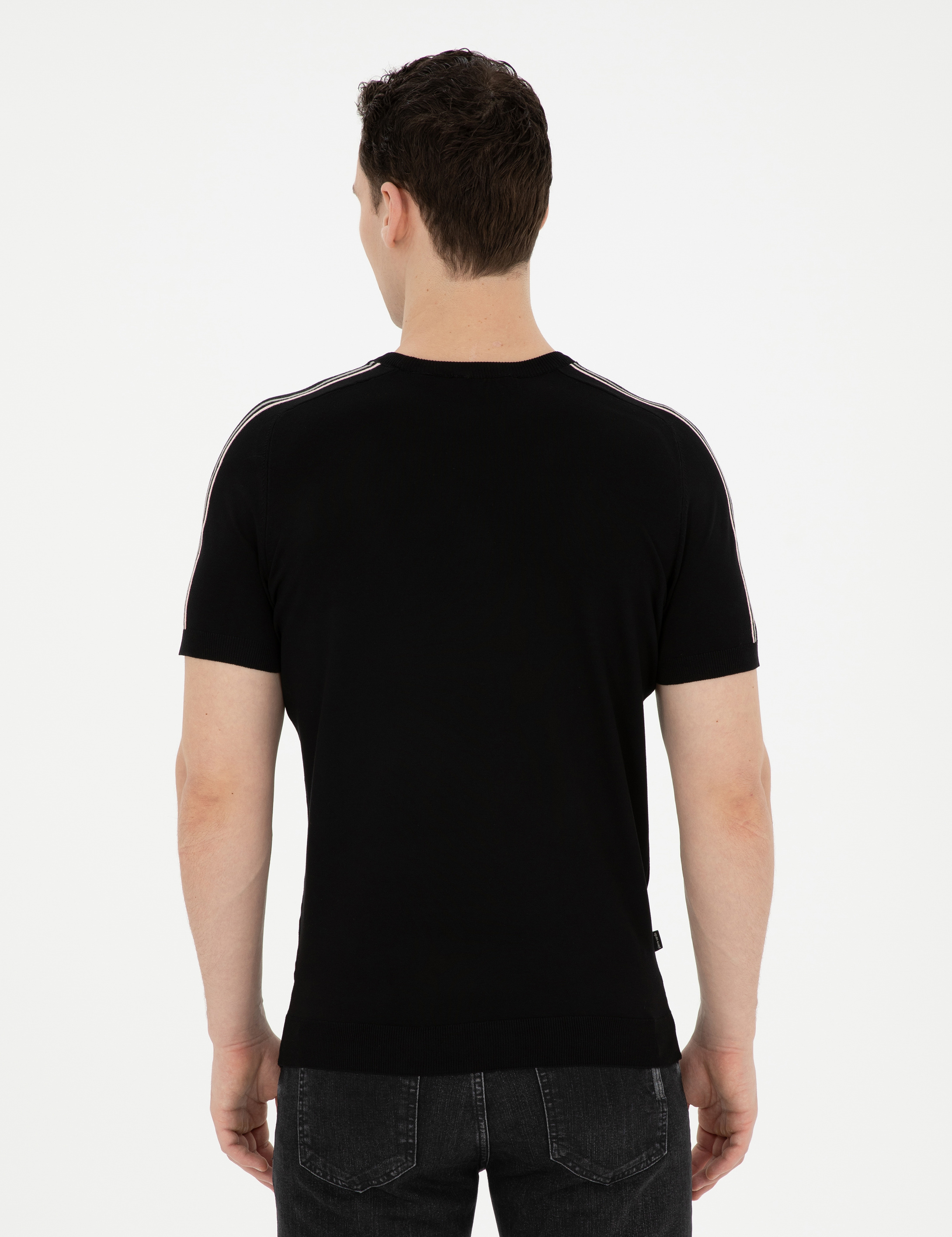 Siyah Slim Fit Bisiklet Yaka Triko Tişört - Image 5