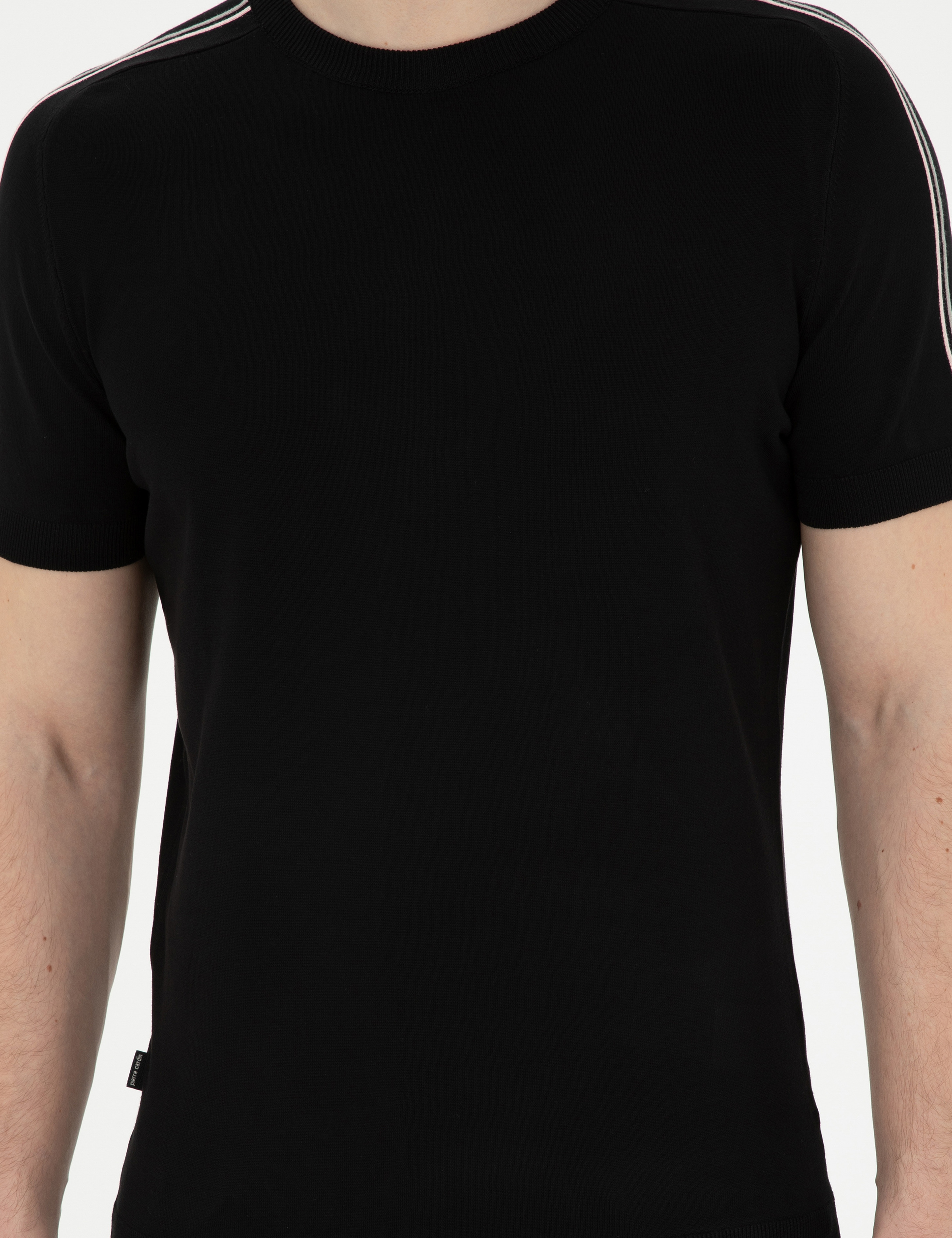 Siyah Slim Fit Bisiklet Yaka Triko Tişört - Image 6
