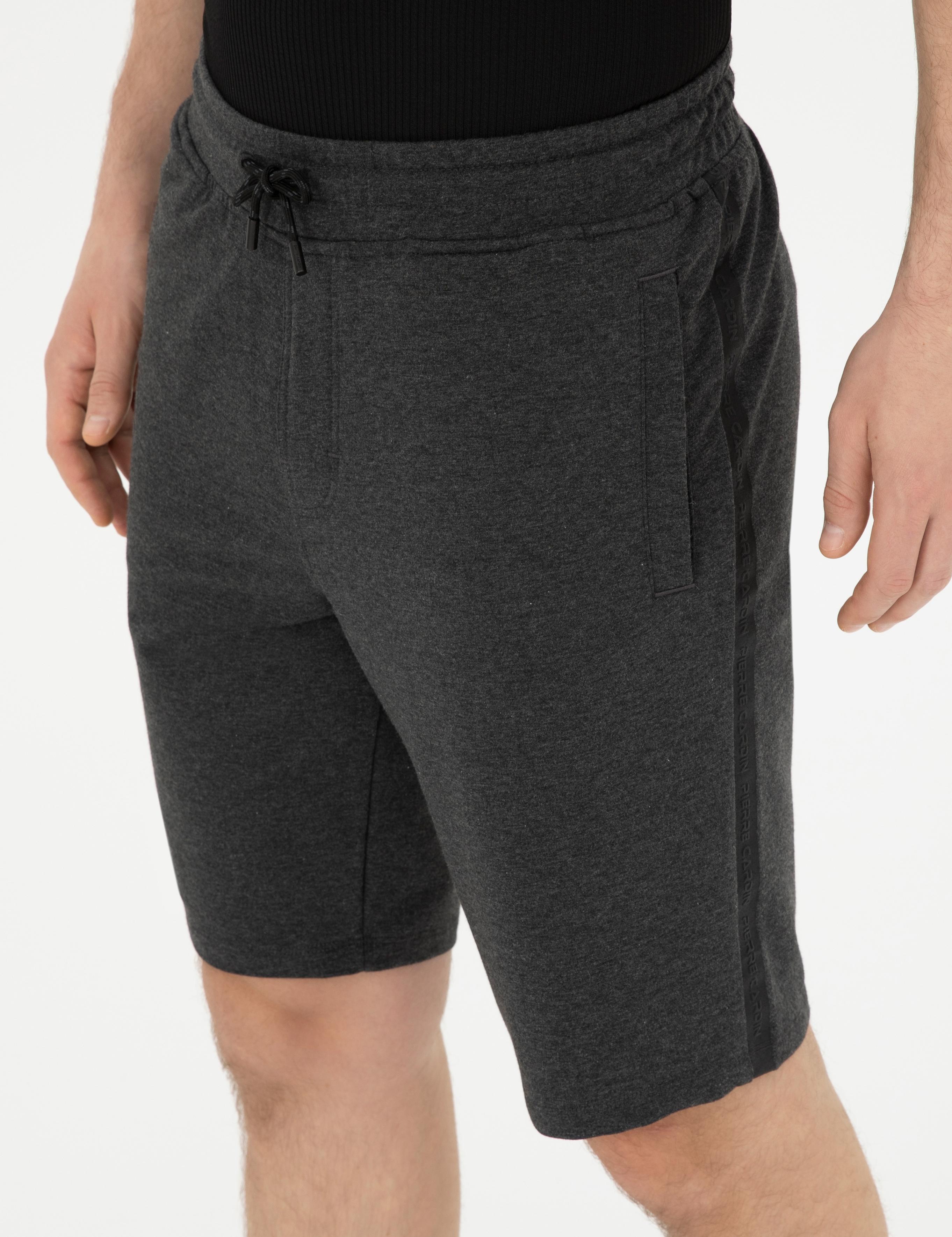 Antrasit Melanj Slim Fit Örme Şort