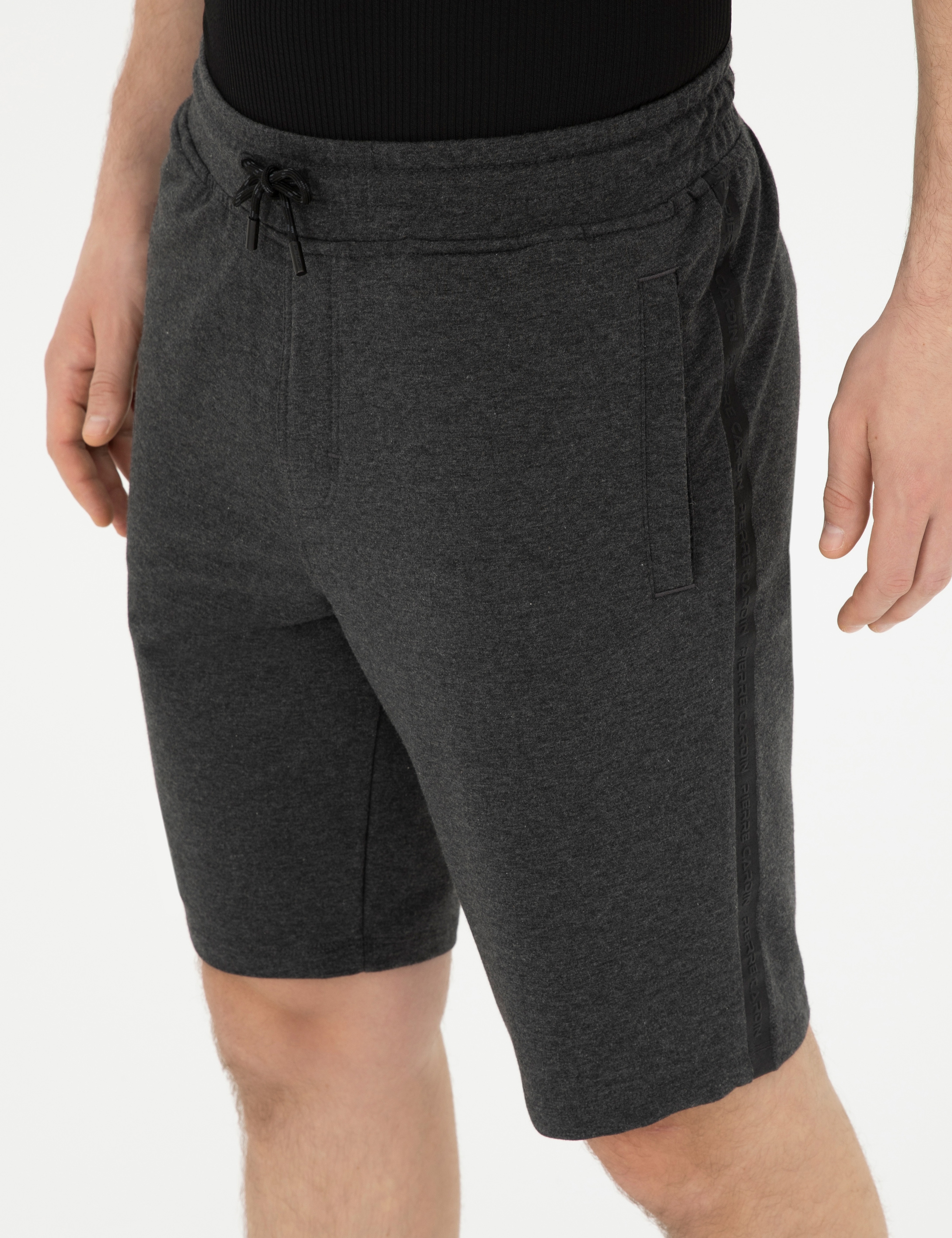 Antrasit Melanj Slim Fit Örme Şort - Image 6