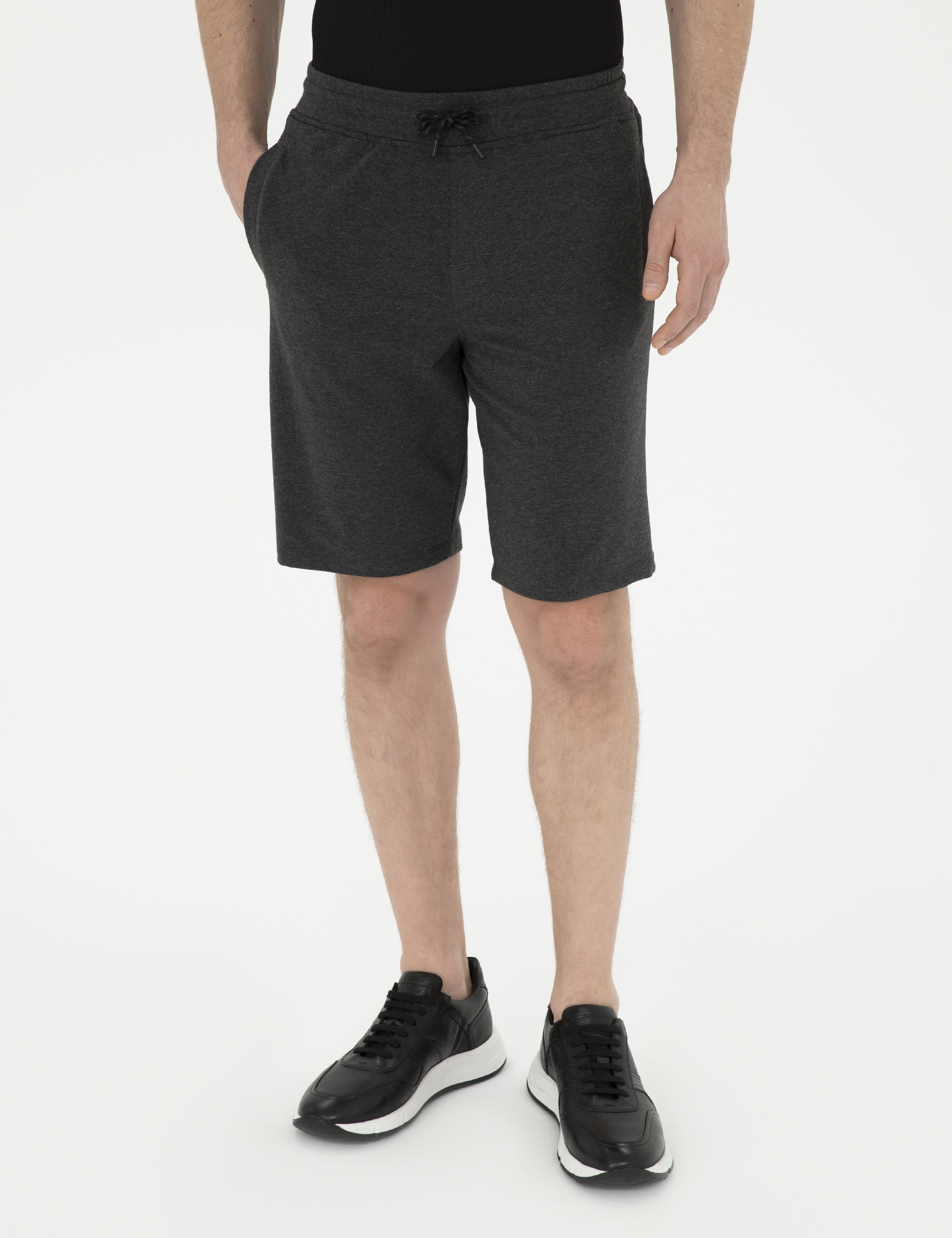 Antrasit Melanj Slim Fit Örme Şort