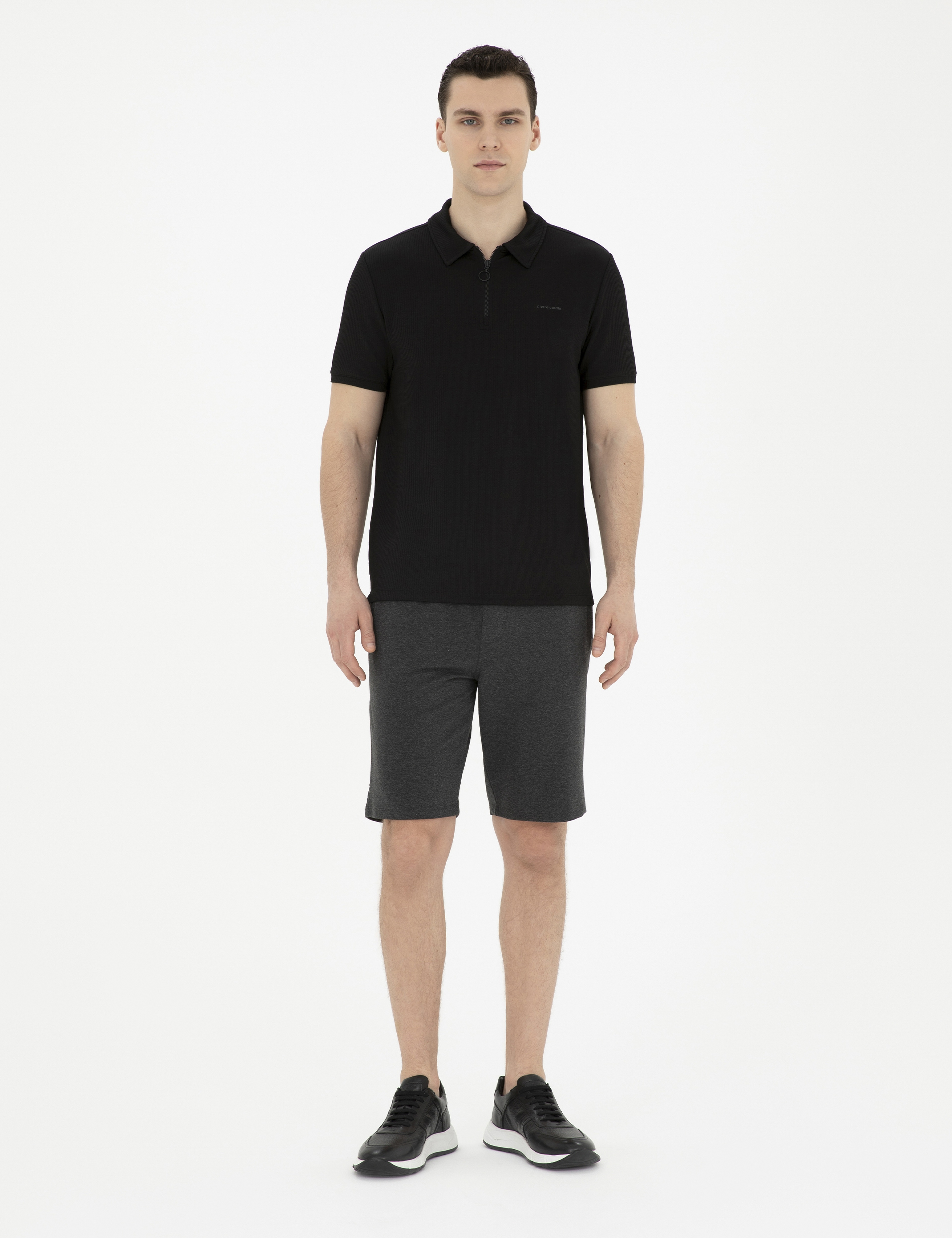 Antrasit Melanj Slim Fit Örme Şort - Image 1