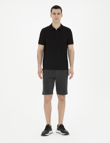 Antrasit Melanj Slim Fit Örme Şort