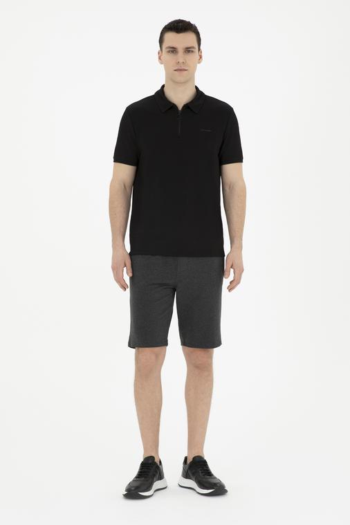 Antrasit Melanj Slim Fit Örme Şort