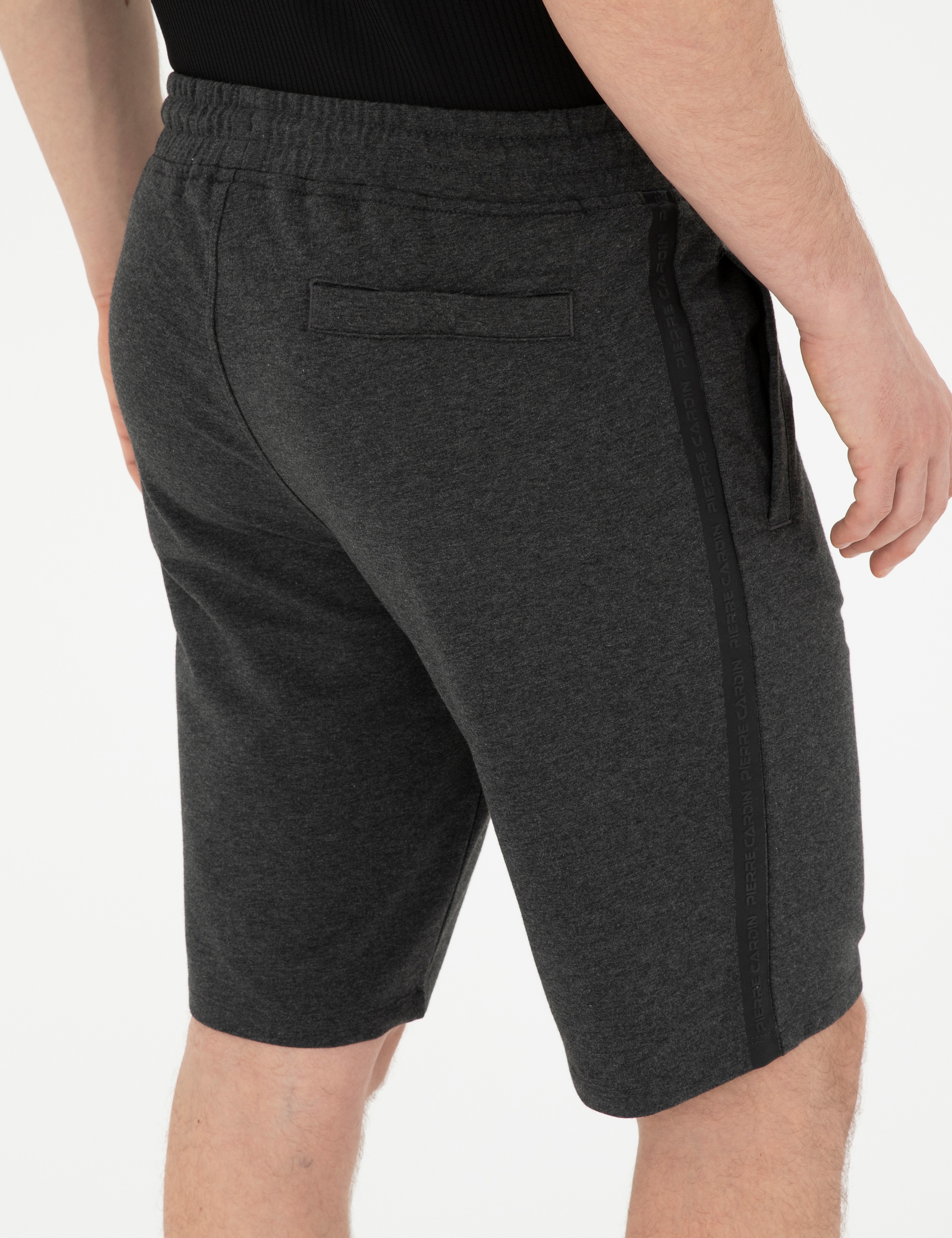 Antrasit Melanj Slim Fit Örme Şort - Image 7