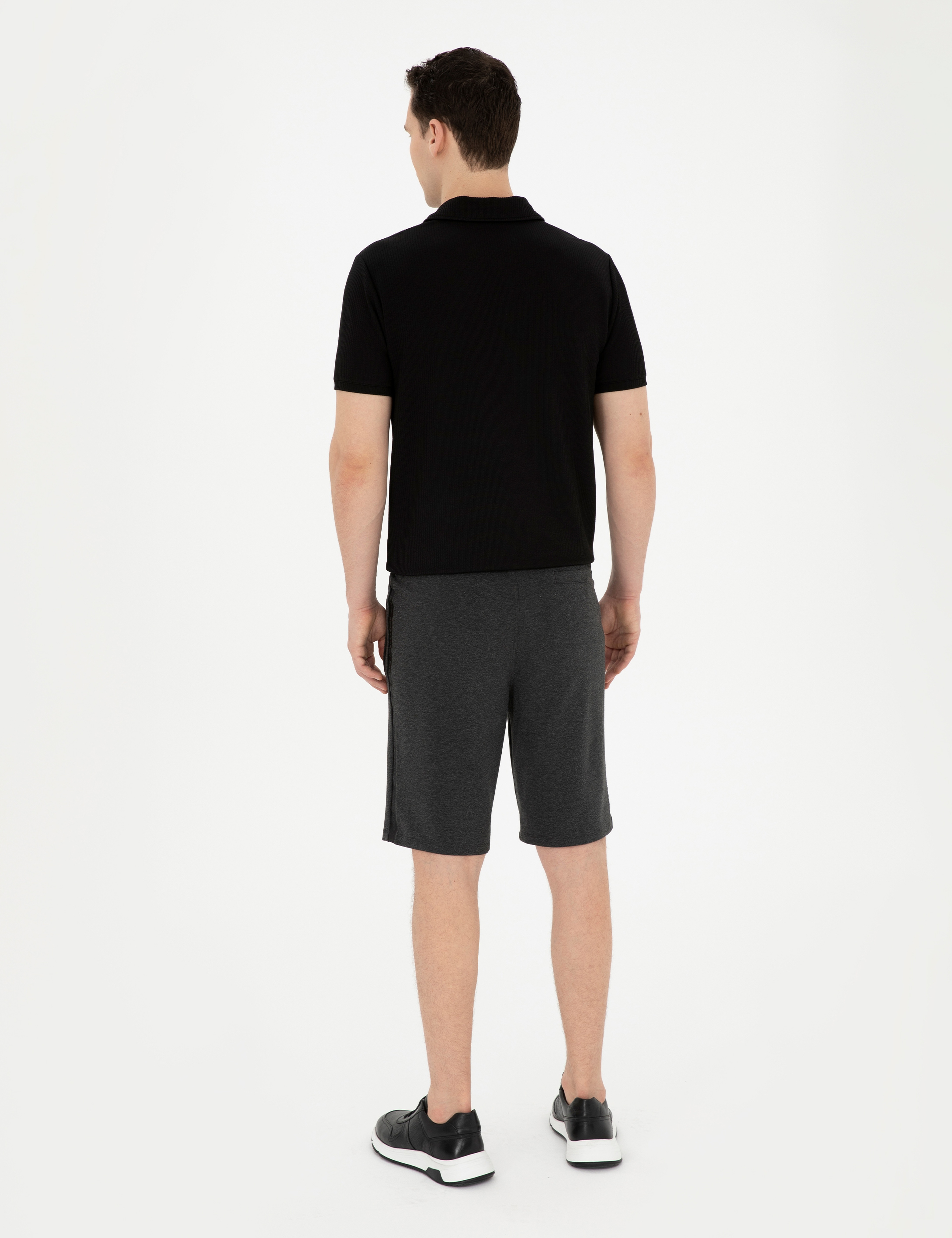 Antrasit Melanj Slim Fit Örme Şort - Image 4