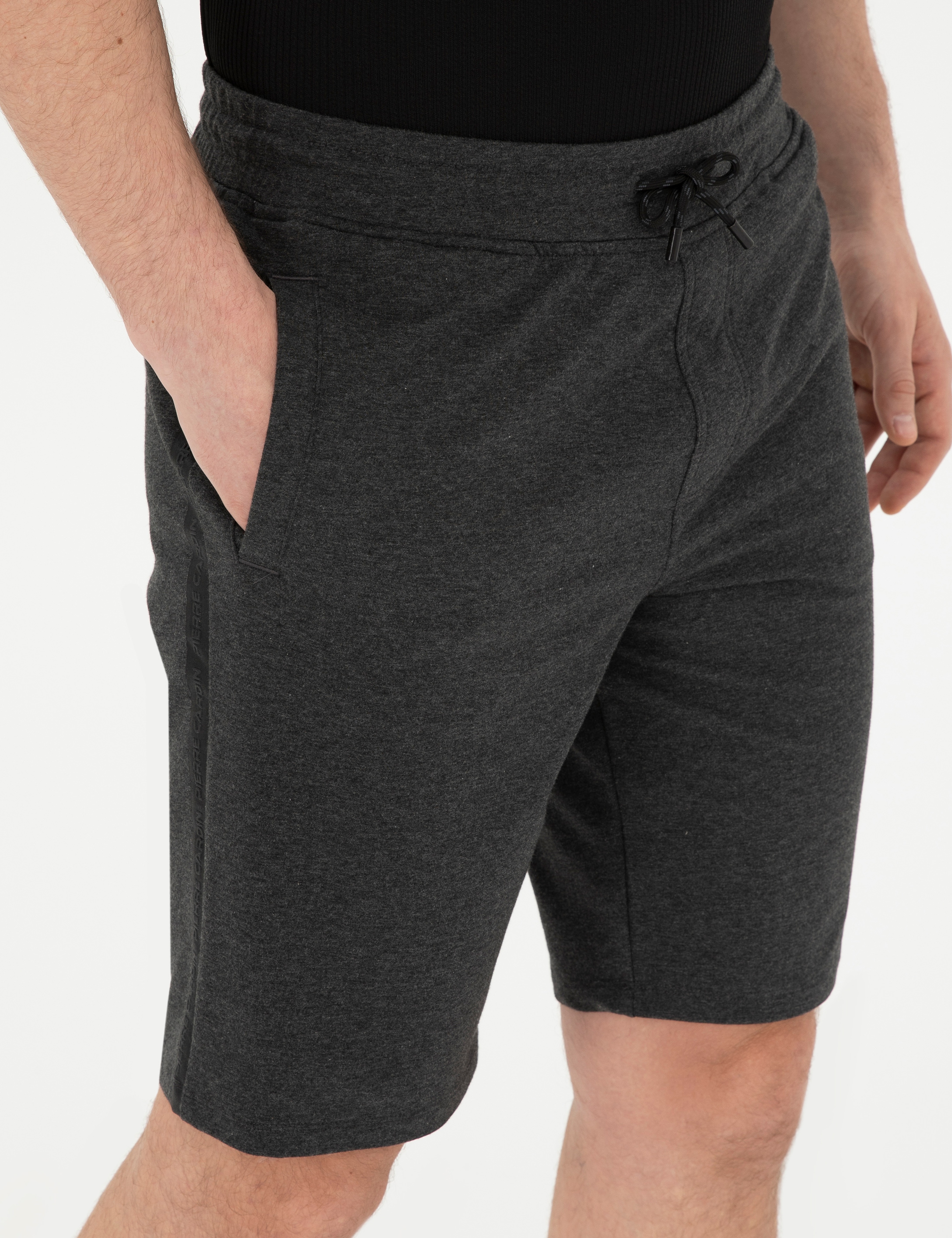 Antrasit Melanj Slim Fit Örme Şort