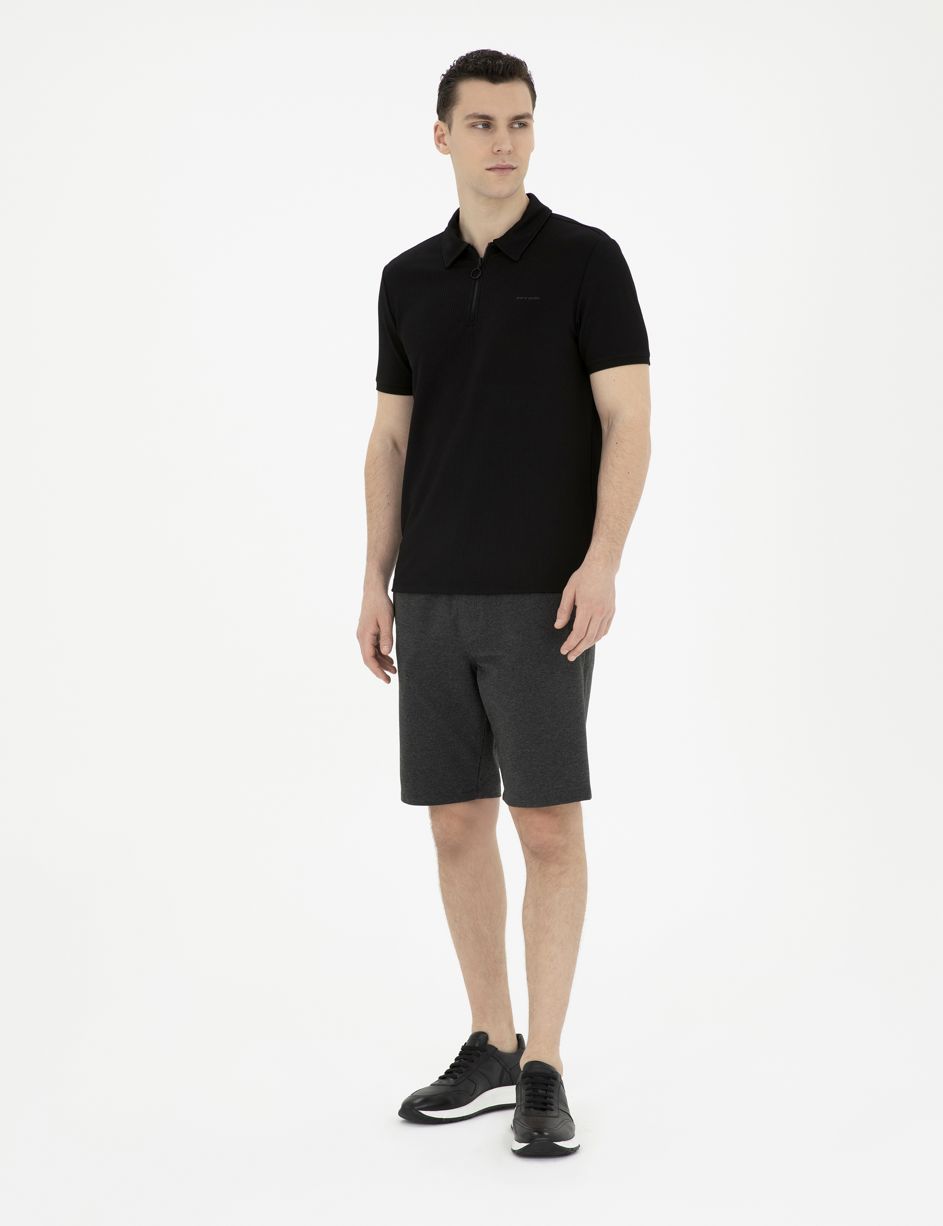 Antrasit Melanj Slim Fit Örme Şort - Image 3