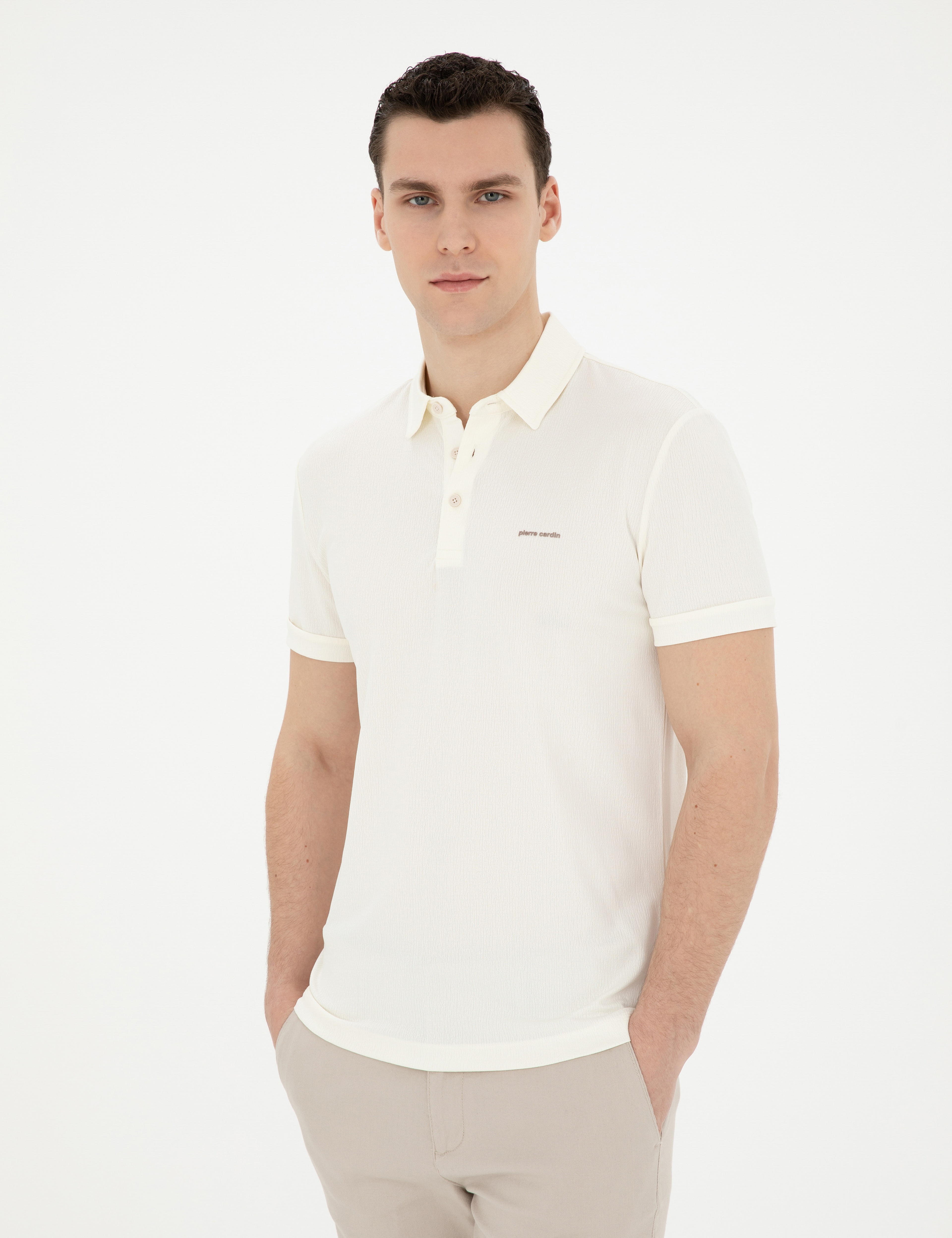 Ekru Slim Fit Tişört - Image 3
