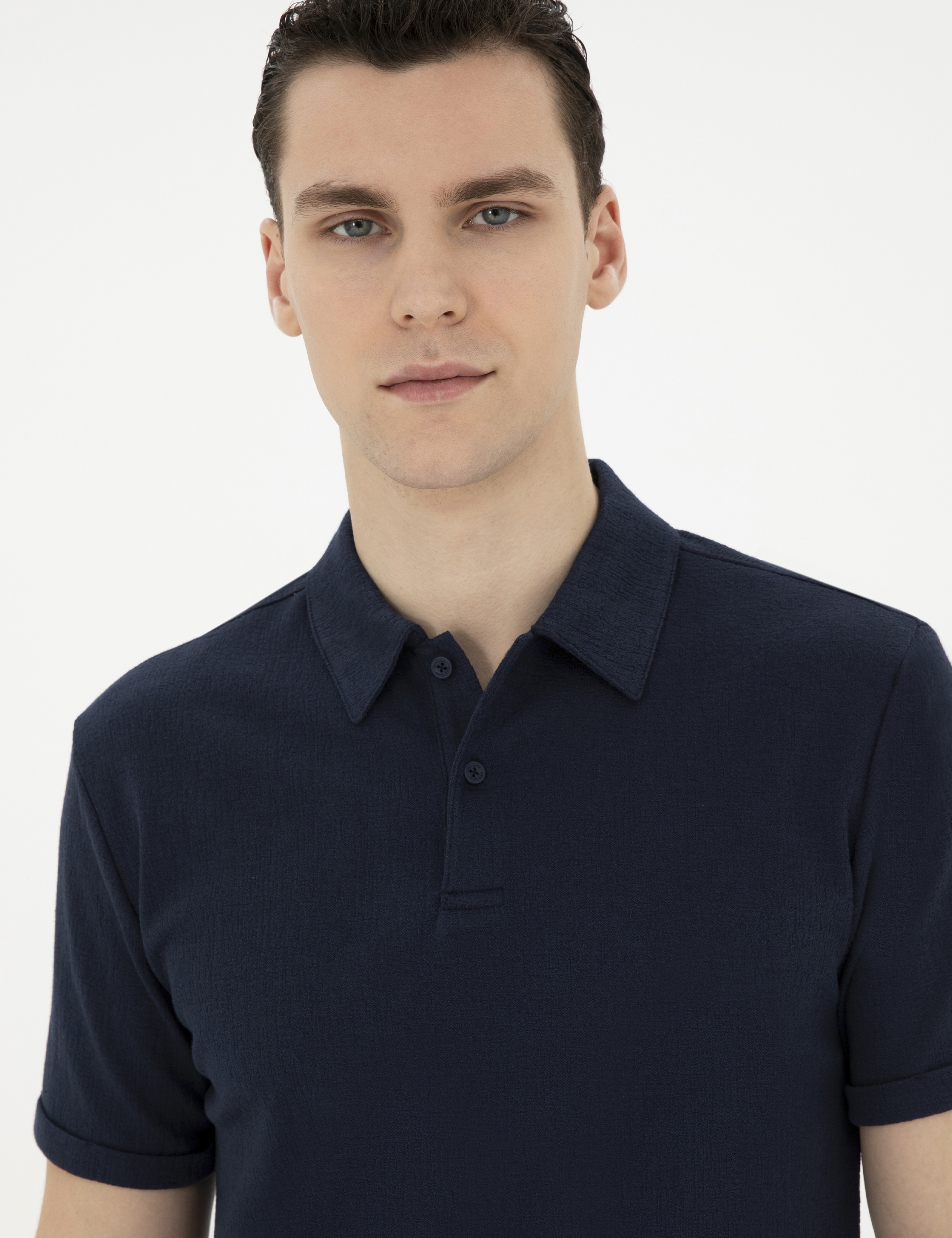 Lacivert Slim Fit Düğmeli Polo Yaka Tişört - Image 2