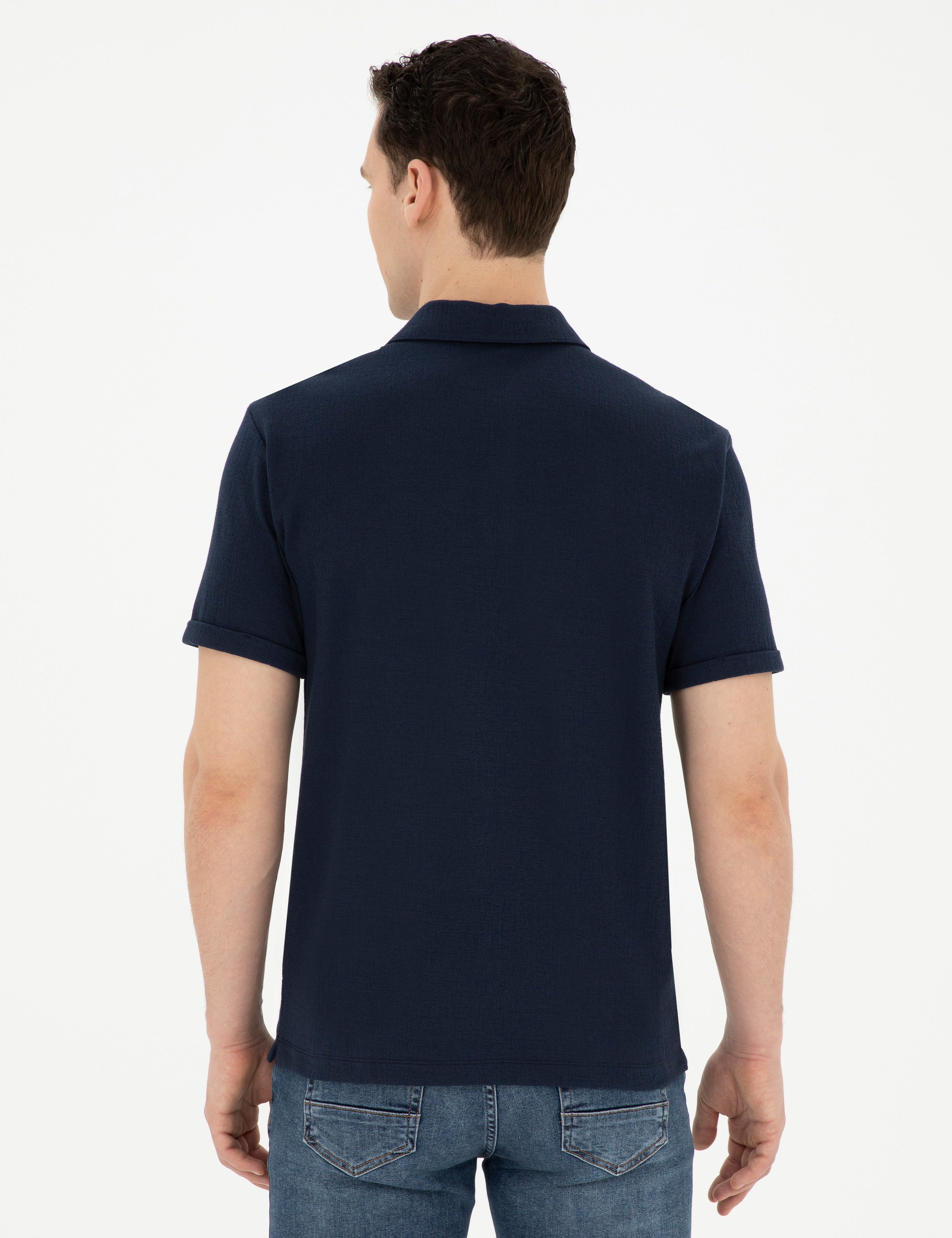 Lacivert Slim Fit Düğmeli Polo Yaka Tişört - Image 5