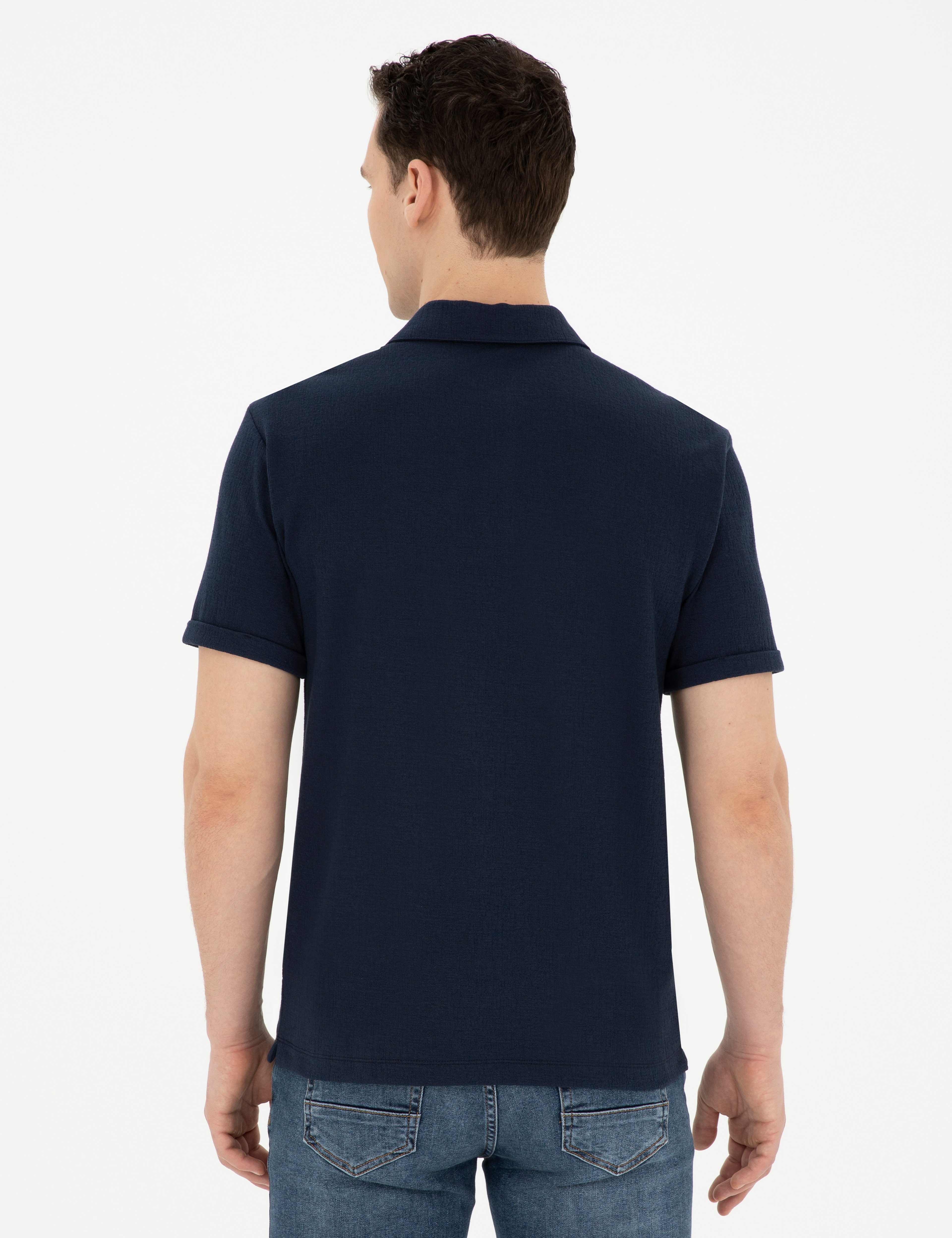 Lacivert Slim Fit Düğmeli Polo Yaka Tişört