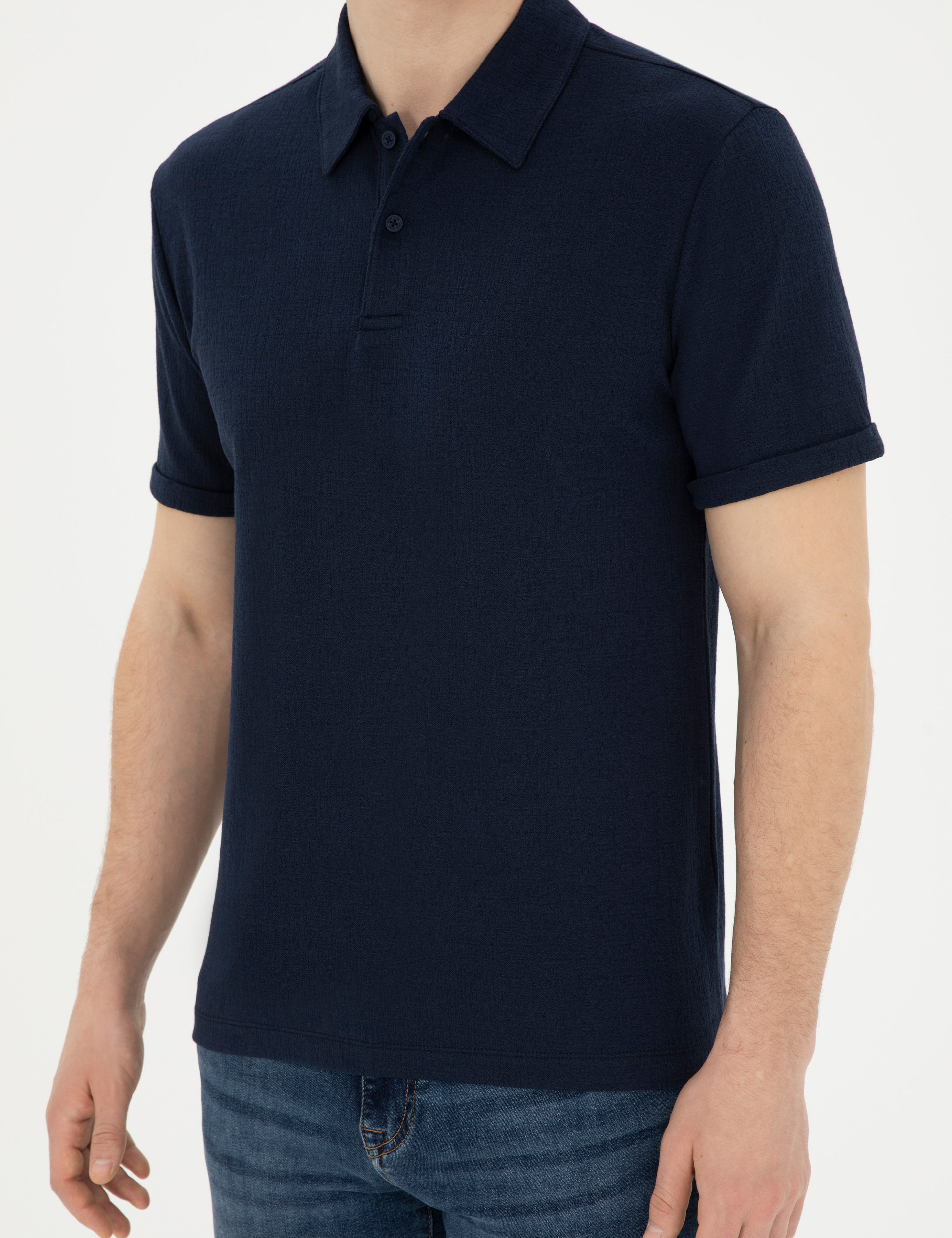 Lacivert Slim Fit Düğmeli Polo Yaka Tişört - Image 6