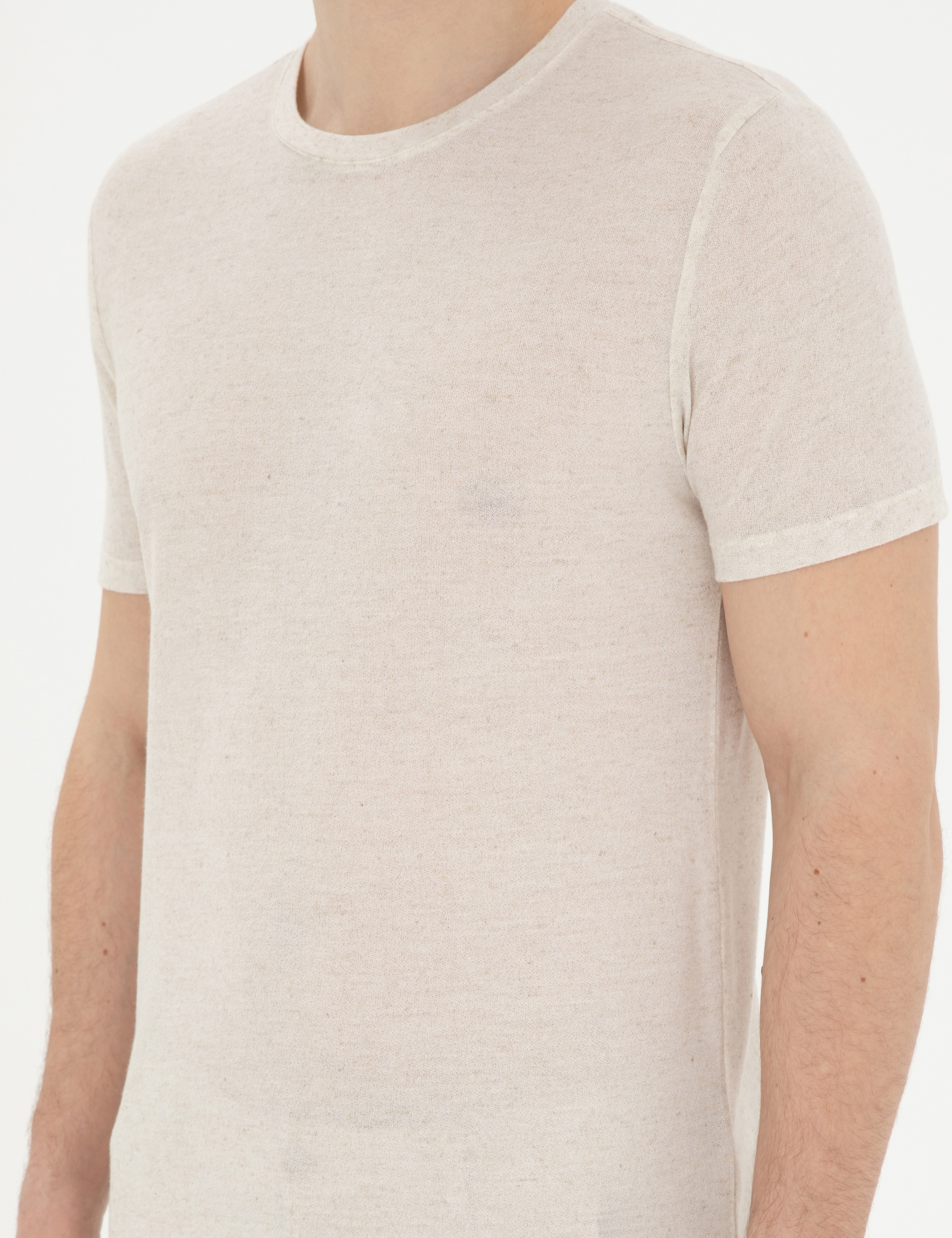 Bej Slim Fit Basic Tişört - Image 6