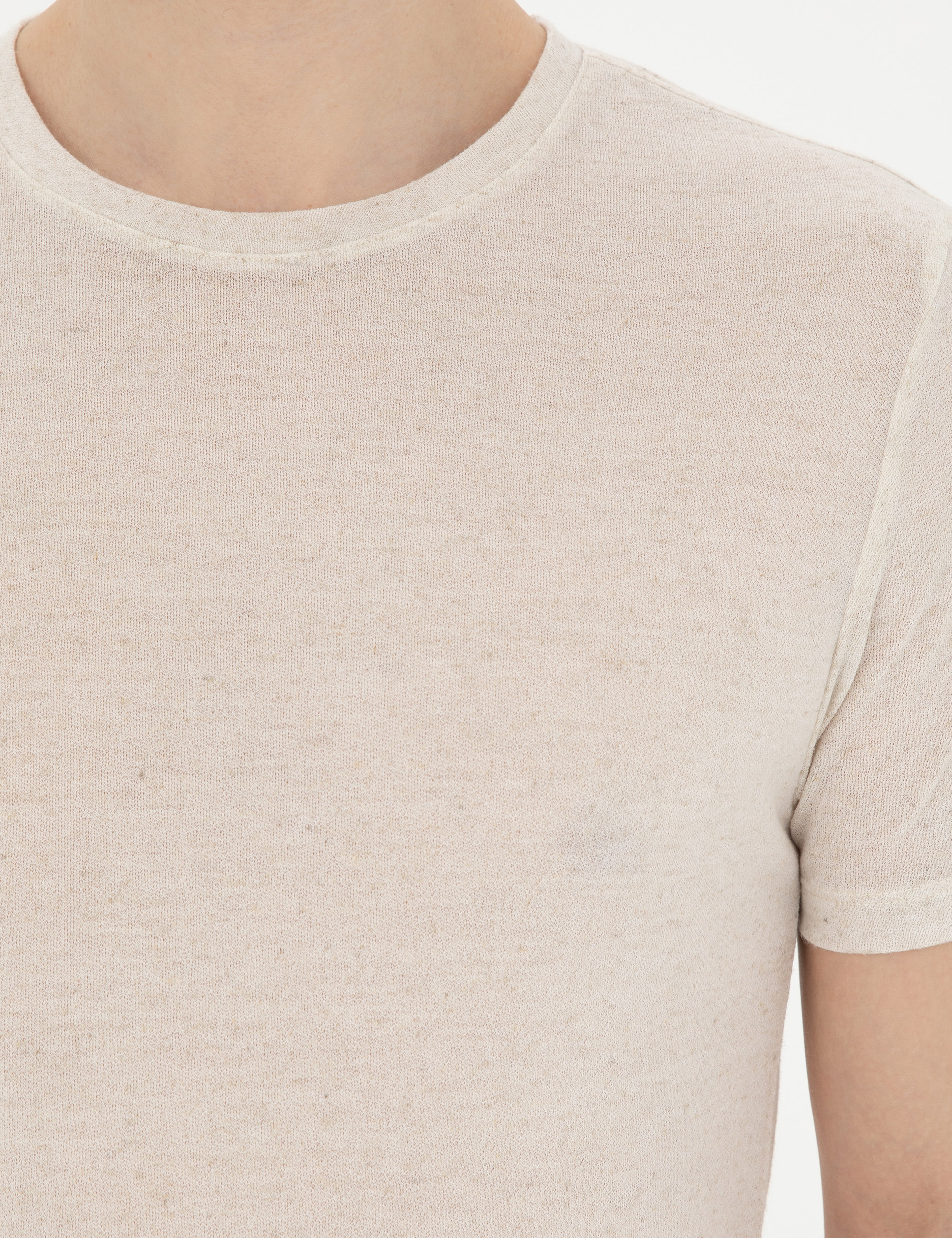 Bej Slim Fit Basic Tişört - Image 7