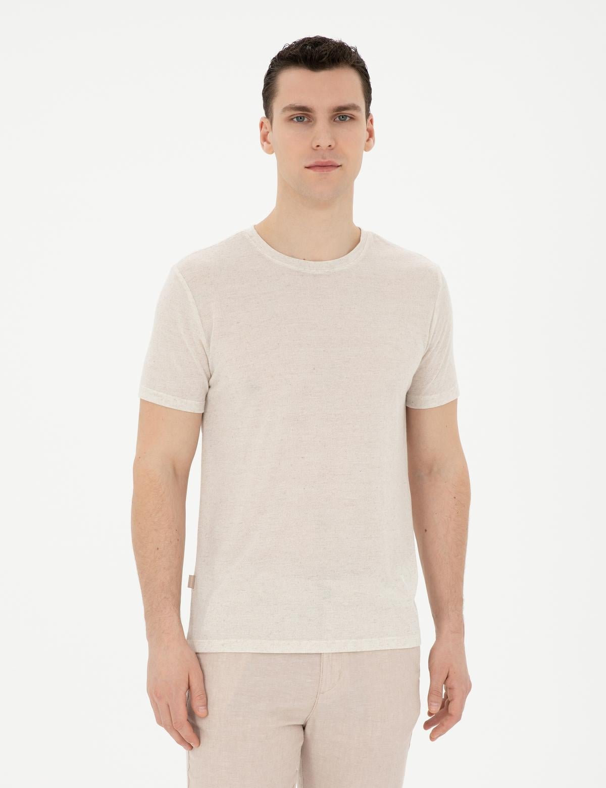 Bej Slim Fit Basic Tişört