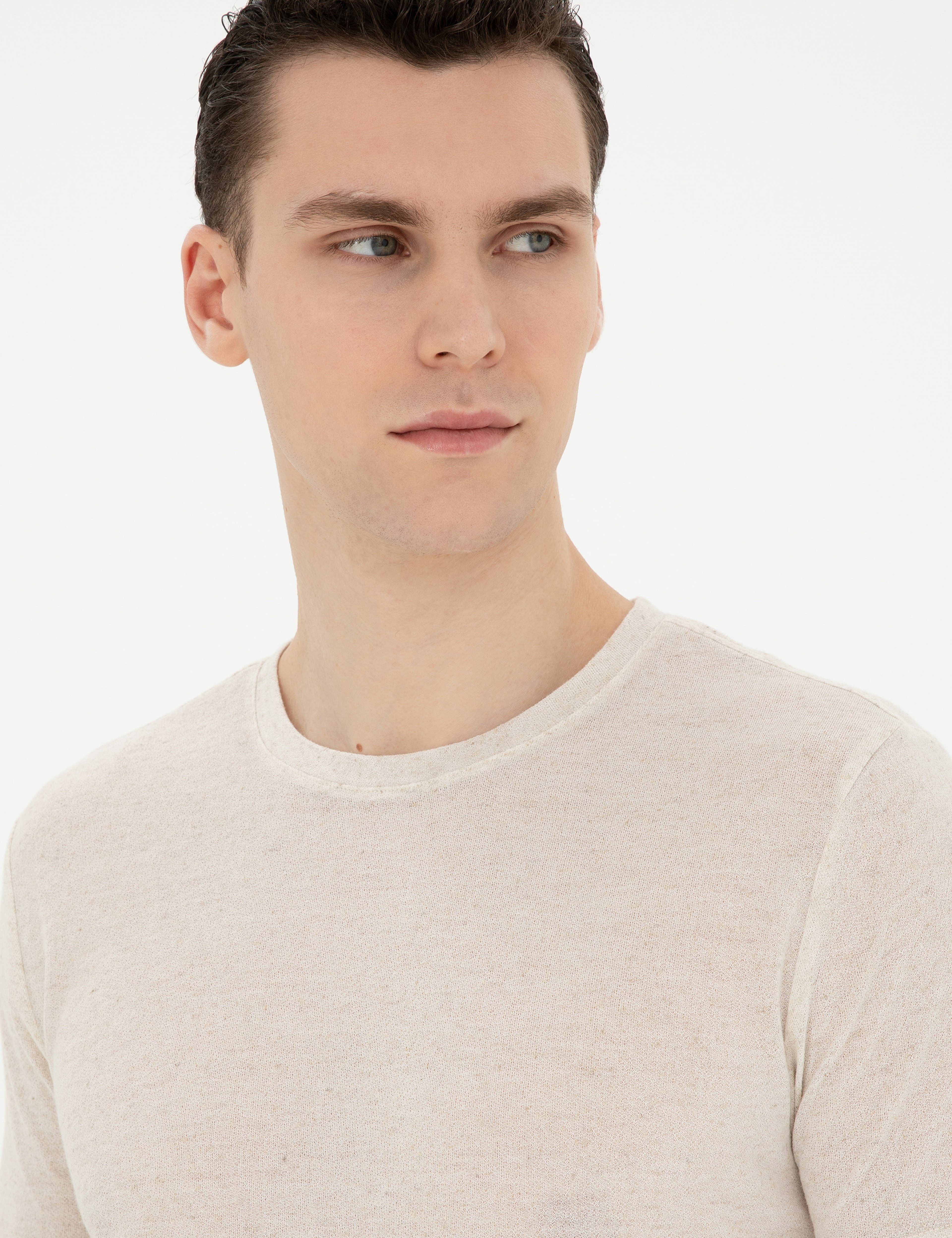 Bej Slim Fit Basic Tişört
