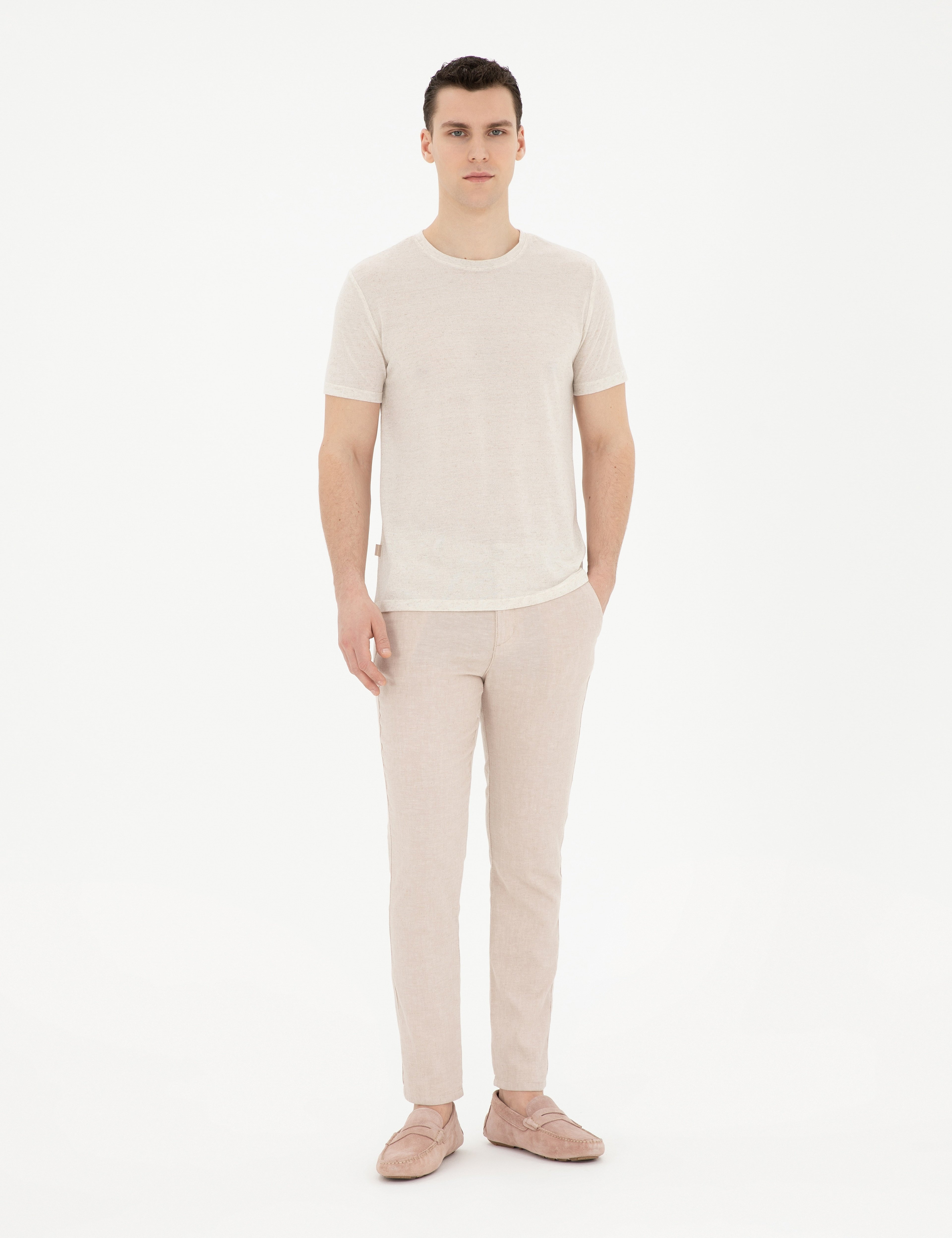 Bej Slim Fit Basic Tişört - Image 4