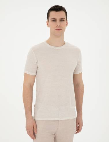 Bej Slim Fit Basic Tişört