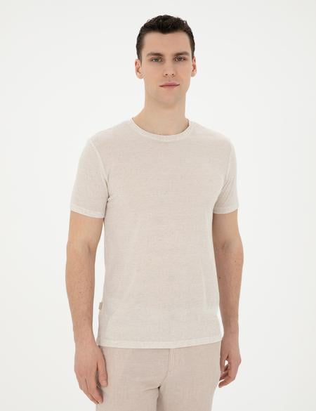 Bej Slim Fit Basic Tişört - 50288156011