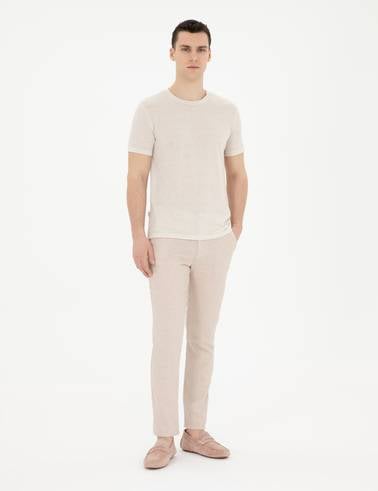 Bej Slim Fit Keten Karışımlı Kanvas Pantolon