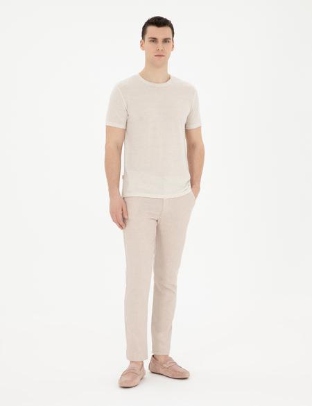 Bej Slim Fit Keten Karışımlı Kanvas Pantolon - 50284261389