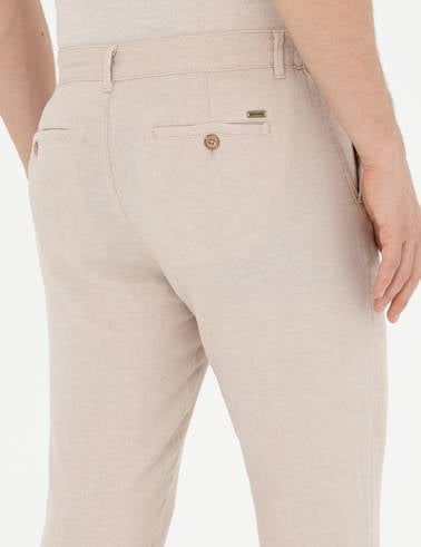 Bej Slim Fit Keten Karışımlı Kanvas Pantolon