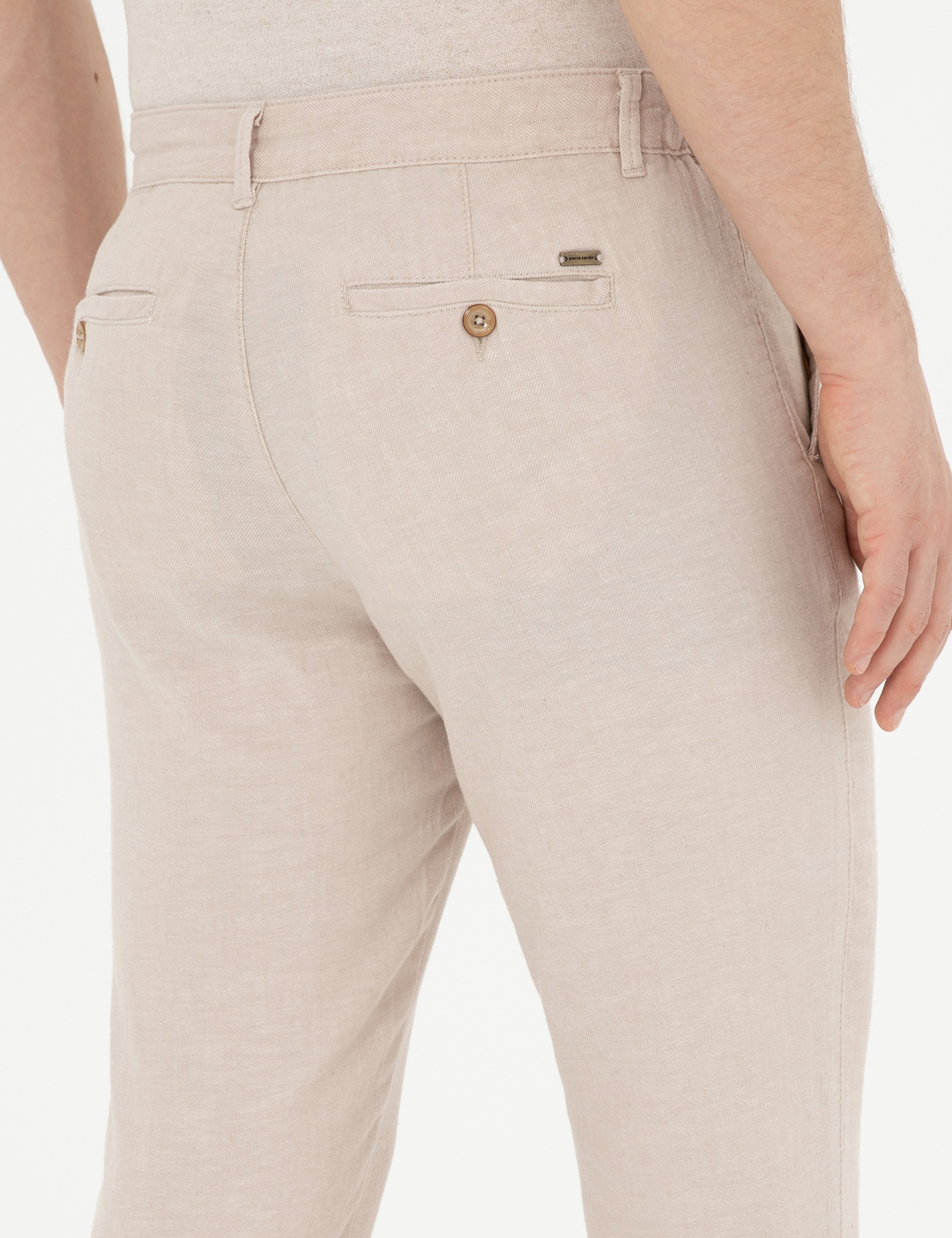 Bej Slim Fit Keten Karışımlı Kanvas Pantolon - Image 7