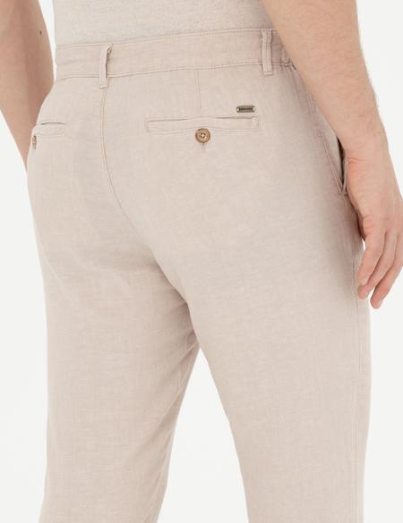 Bej Slim Fit Keten Karışımlı Kanvas Pantolon - 50284261389