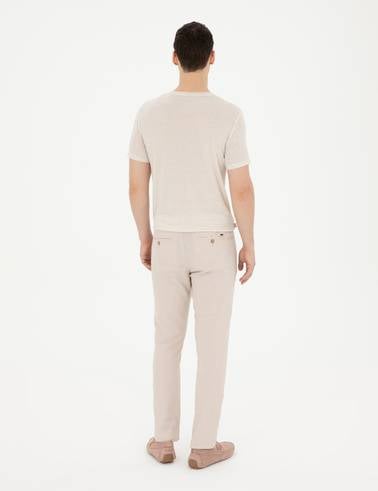 Bej Slim Fit Keten Karışımlı Kanvas Pantolon