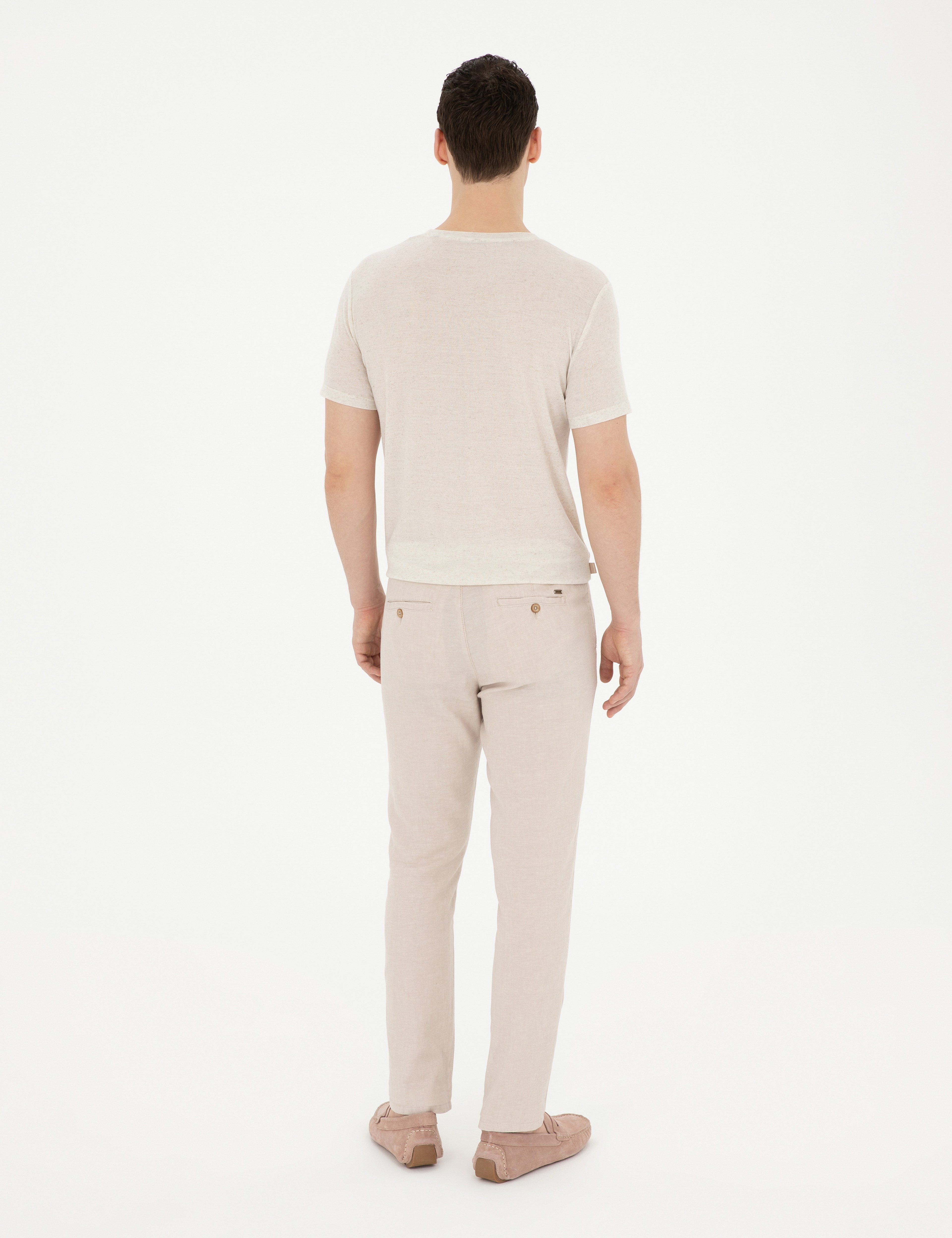 Bej Slim Fit Keten Karışımlı Kanvas Pantolon - Image 4