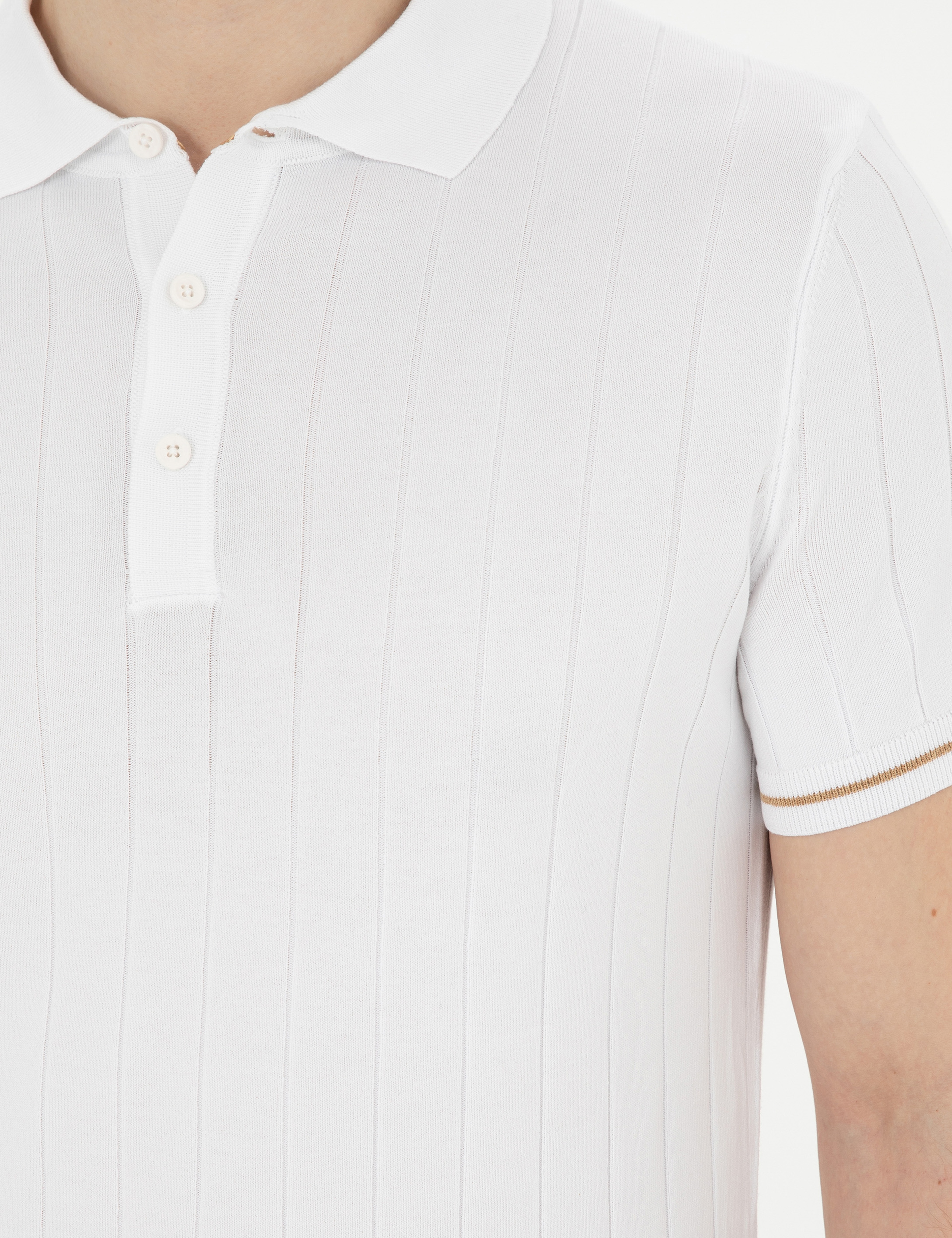 Ekru Slim Fit Düğmeli Polo Yaka Triko Tişört