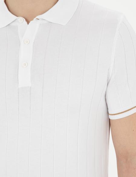 Ekru Slim Fit Düğmeli Polo Yaka Triko Tişört - 50288148001