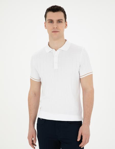 Ekru Slim Fit Düğmeli Polo Yaka Triko Tişört - 50288148001
