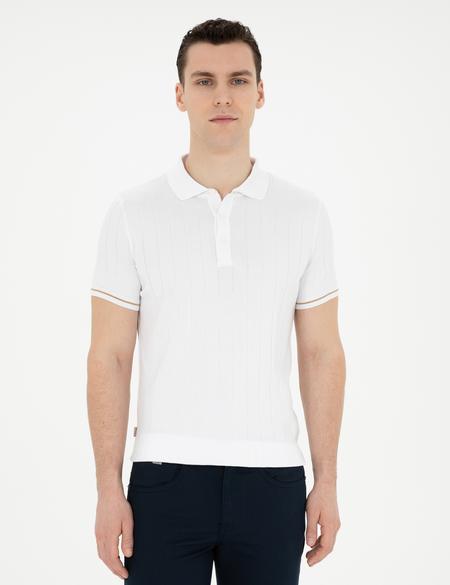 Ekru Slim Fit Düğmeli Polo Yaka Triko Tişört - 50288148001