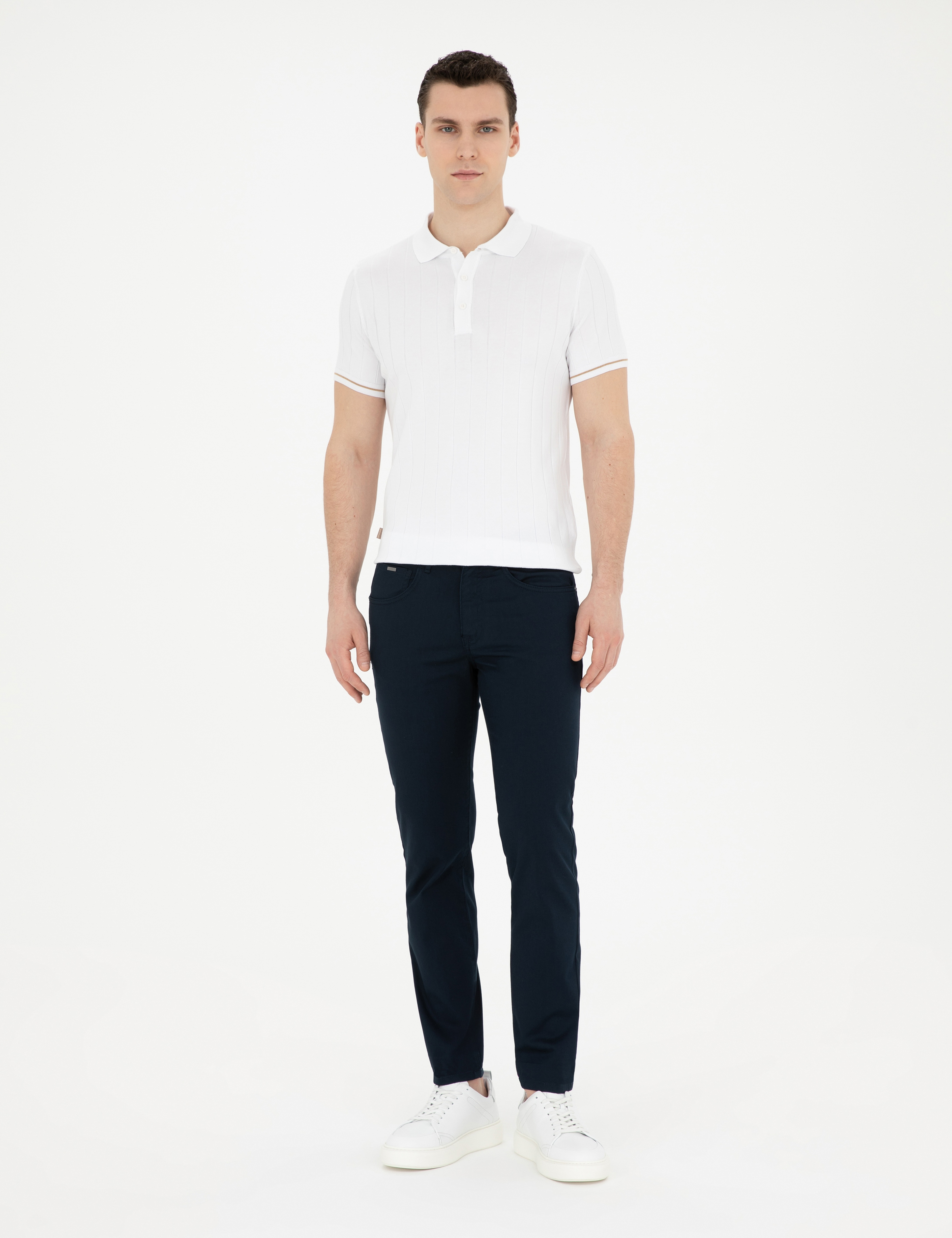 Ekru Slim Fit Düğmeli Polo Yaka Triko Tişört