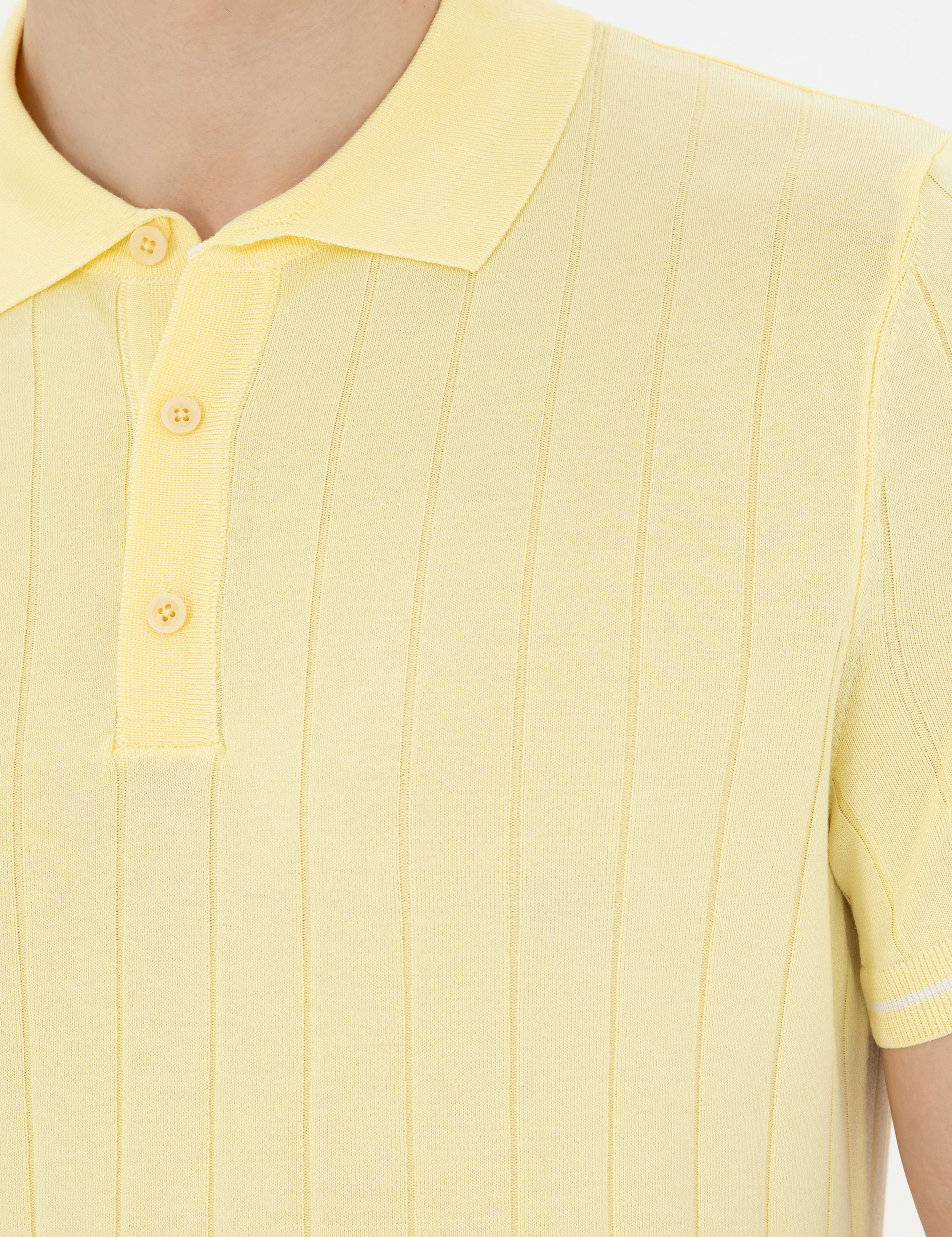 Sarı Slim Fit Düğmeli Polo Yaka Triko Tişört - Image 7