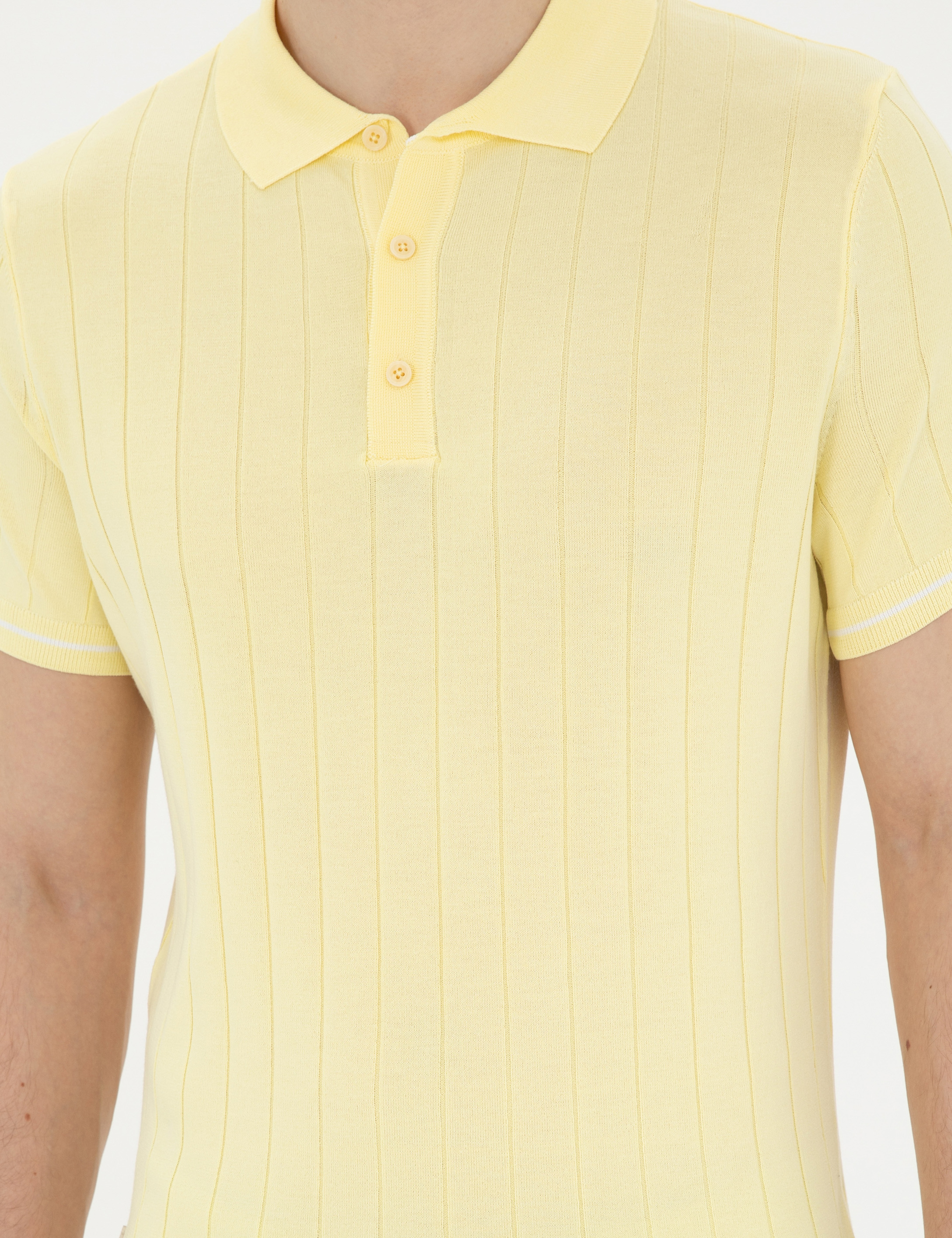 Sarı Slim Fit Düğmeli Polo Yaka Triko Tişört - Image 6