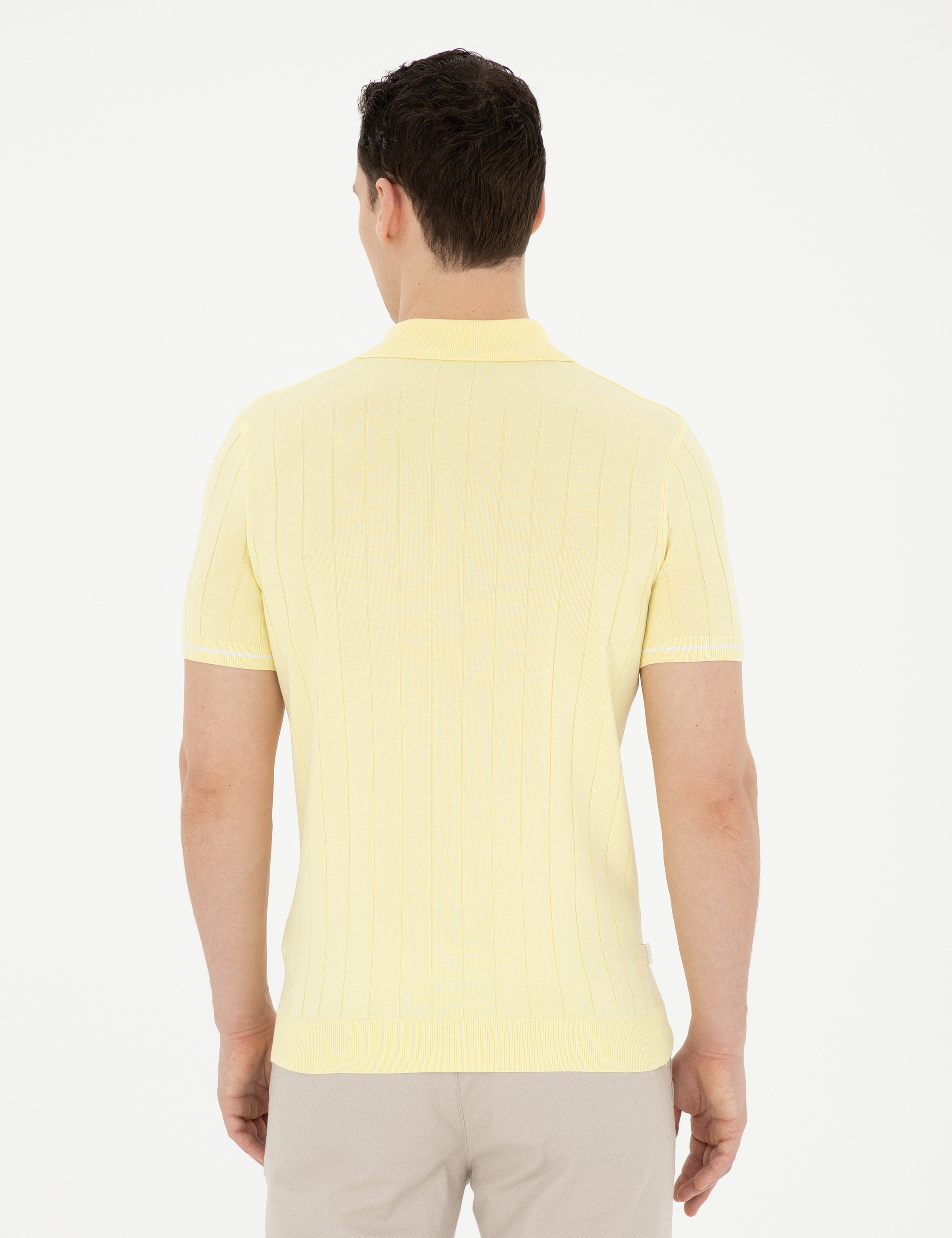 Sarı Slim Fit Düğmeli Polo Yaka Triko Tişört - Image 5