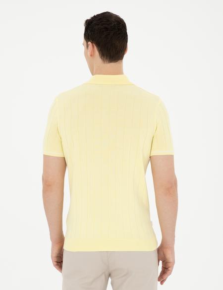Sarı Slim Fit Düğmeli Polo Yaka Triko Tişört - 50288148013