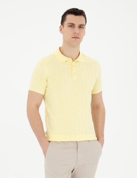 Sarı Slim Fit Düğmeli Polo Yaka Triko Tişört - 50288148013