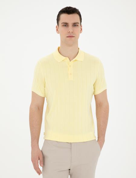 Sarı Slim Fit Düğmeli Polo Yaka Triko Tişört - 50288148013