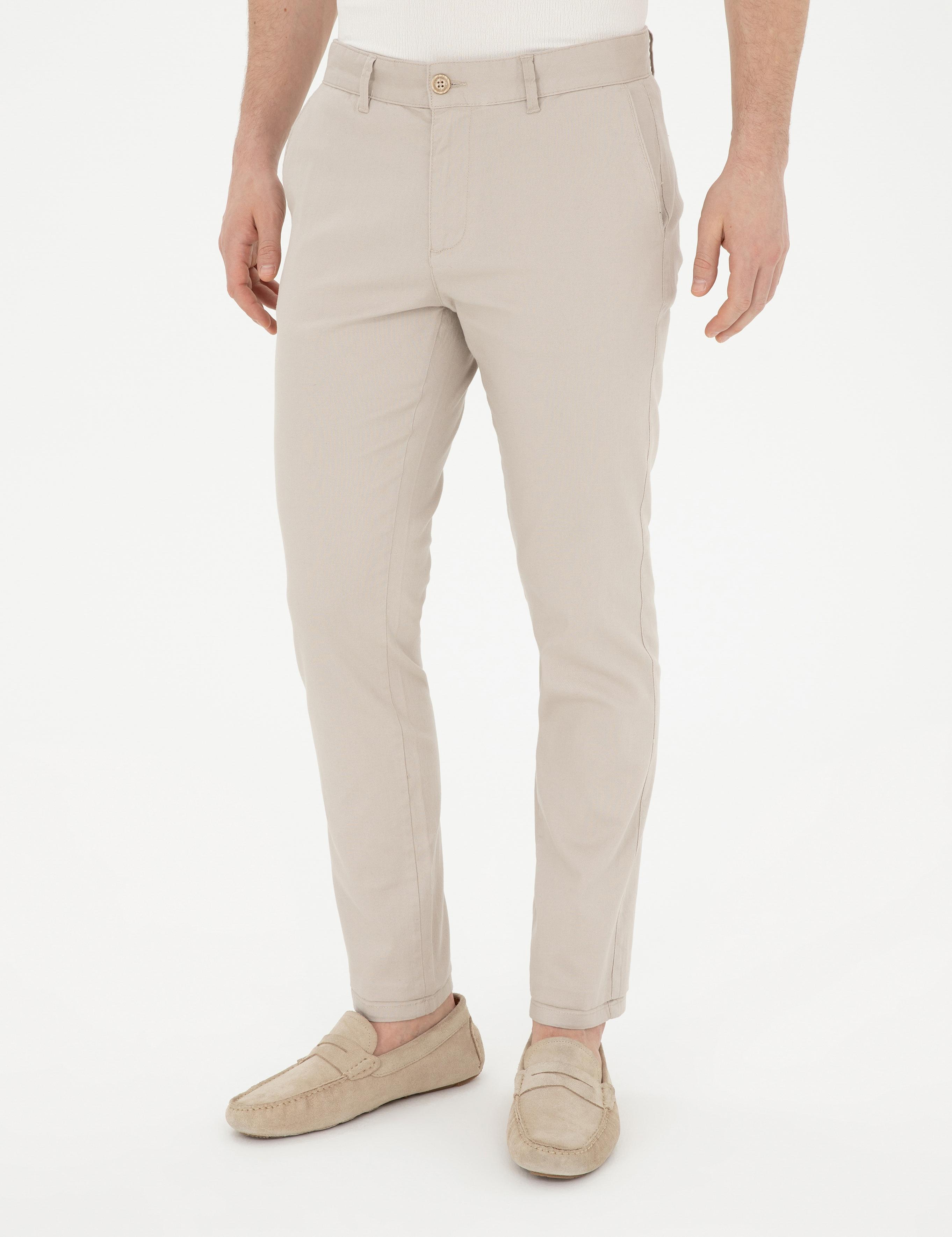 Bej Slim Fit Kanvas Pantolon