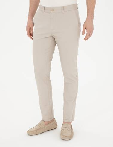 Bej Slim Fit Kanvas Pantolon