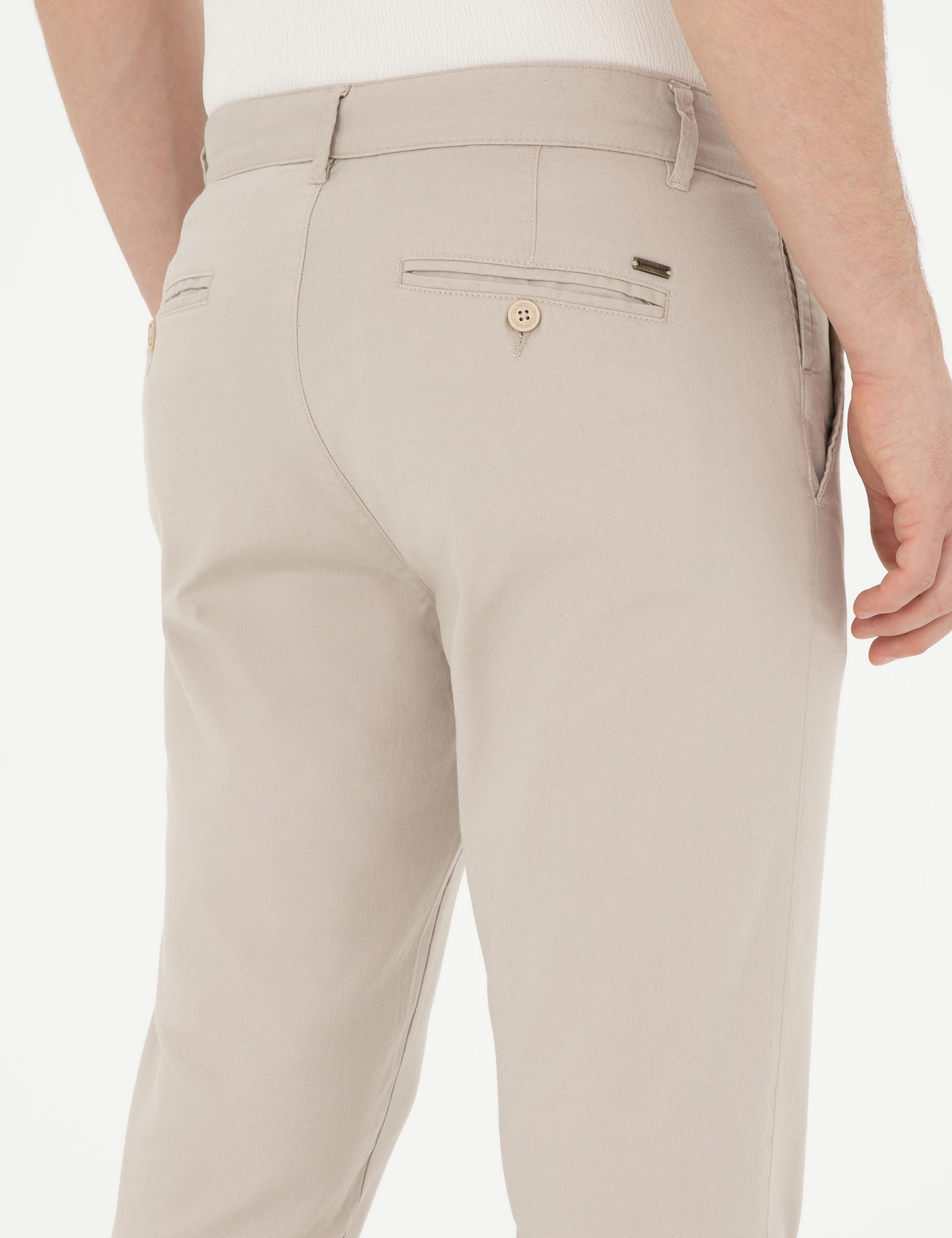 Bej Slim Fit Kanvas Pantolon