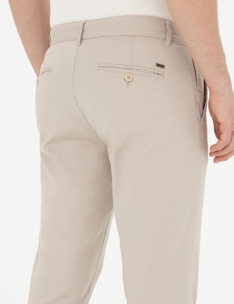 Bej Slim Fit Kanvas Pantolon