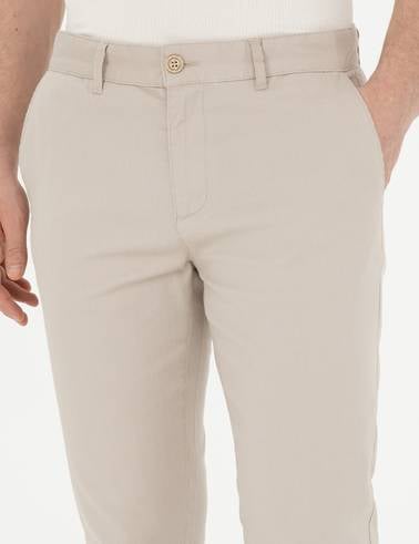 Bej Slim Fit Kanvas Pantolon