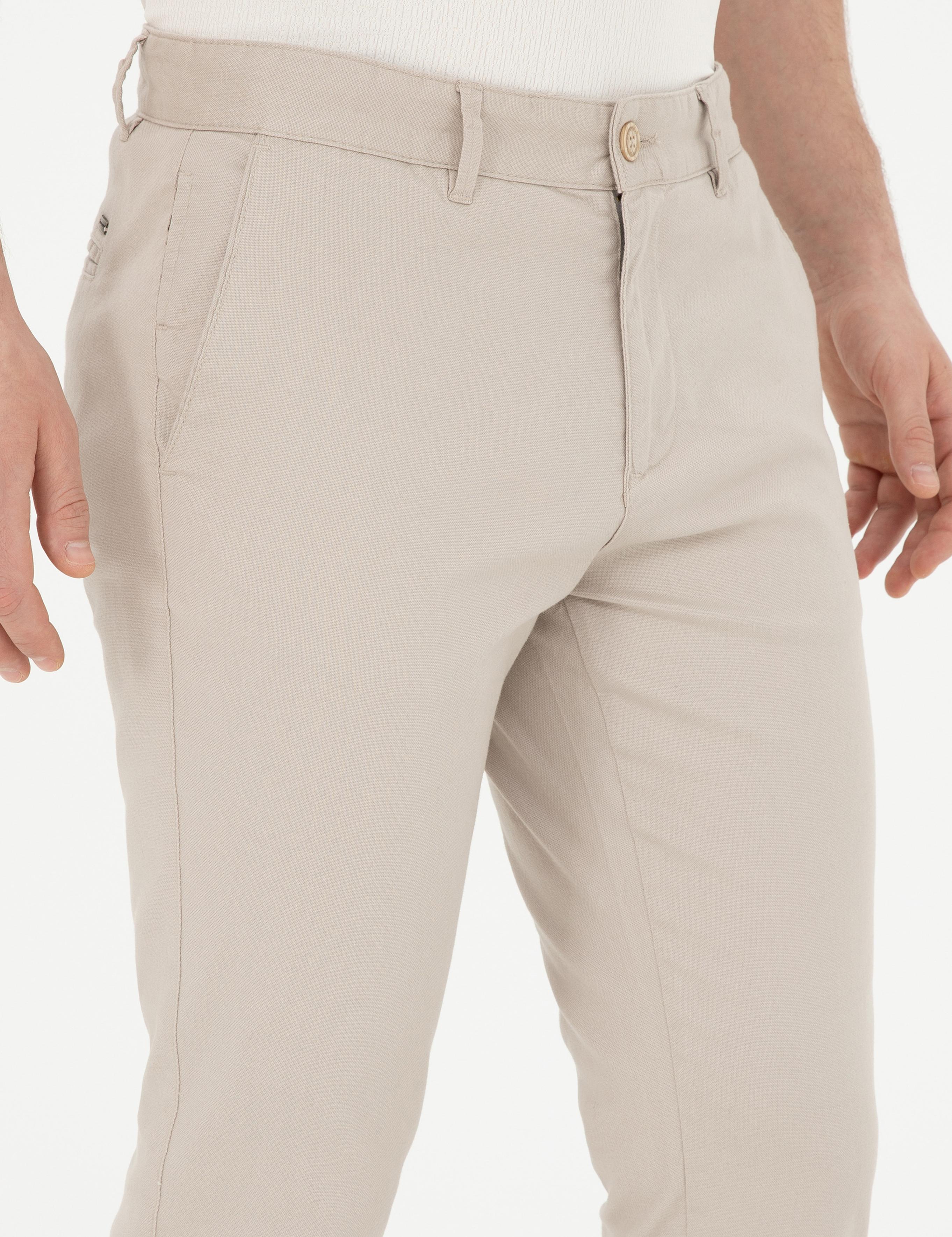 Bej Slim Fit Kanvas Pantolon