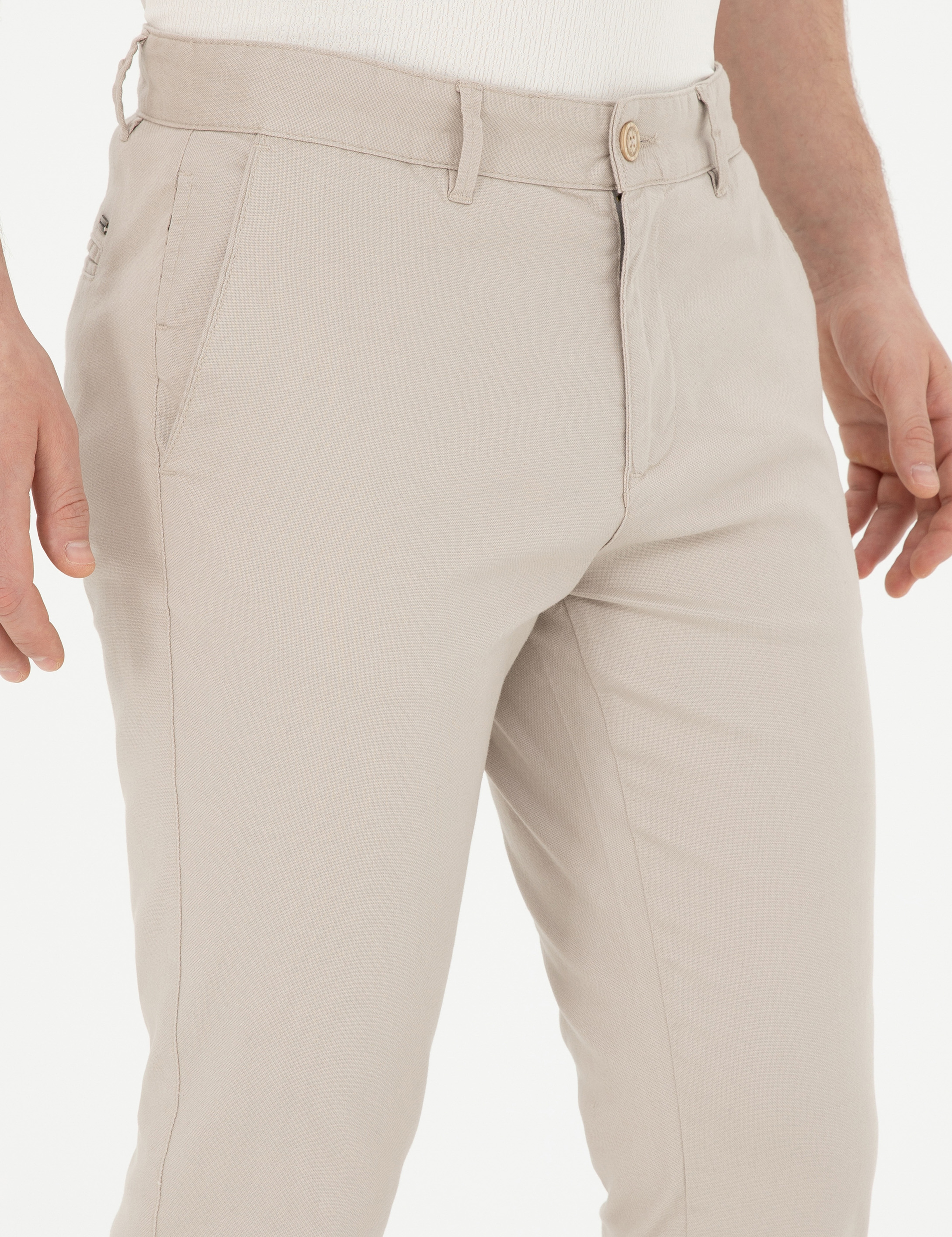 Bej Slim Fit Kanvas Pantolon - Image 6
